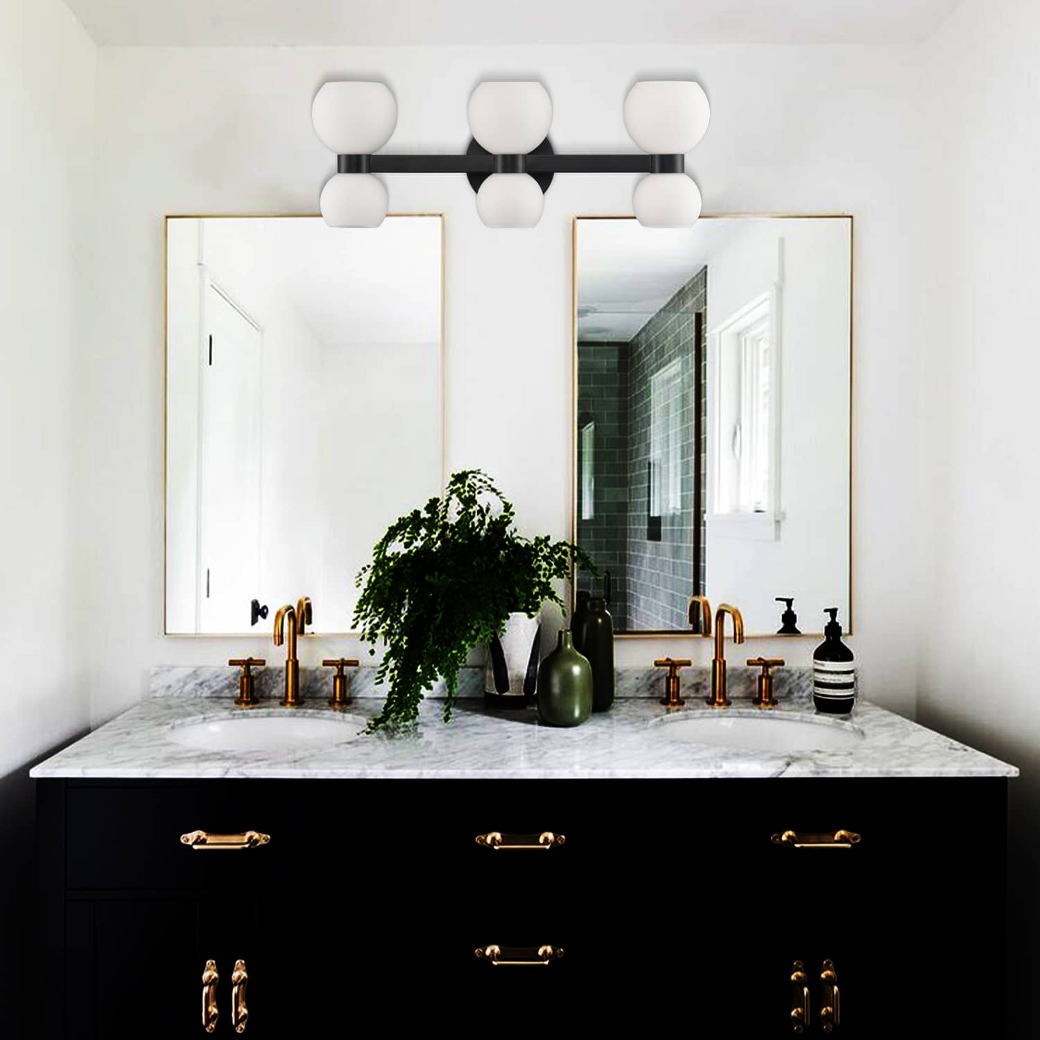 Industrial Black Bathroom Vanity Light with Glass Globe 6  Light