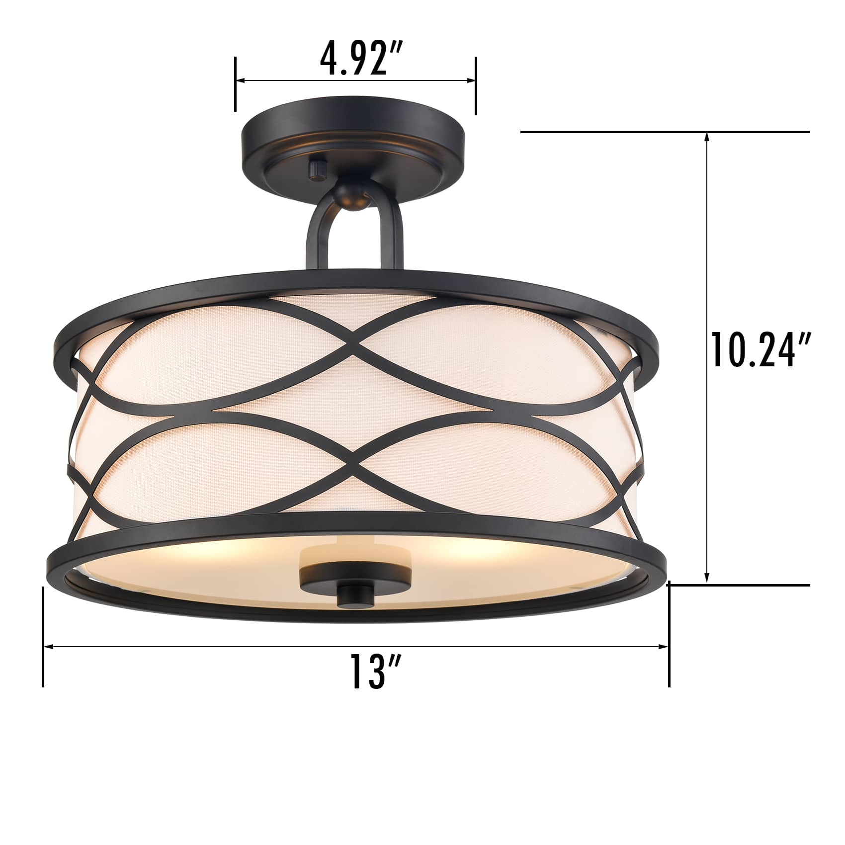 Industrial Ceiling Light Semi Flush Mount With Linen Shade Black