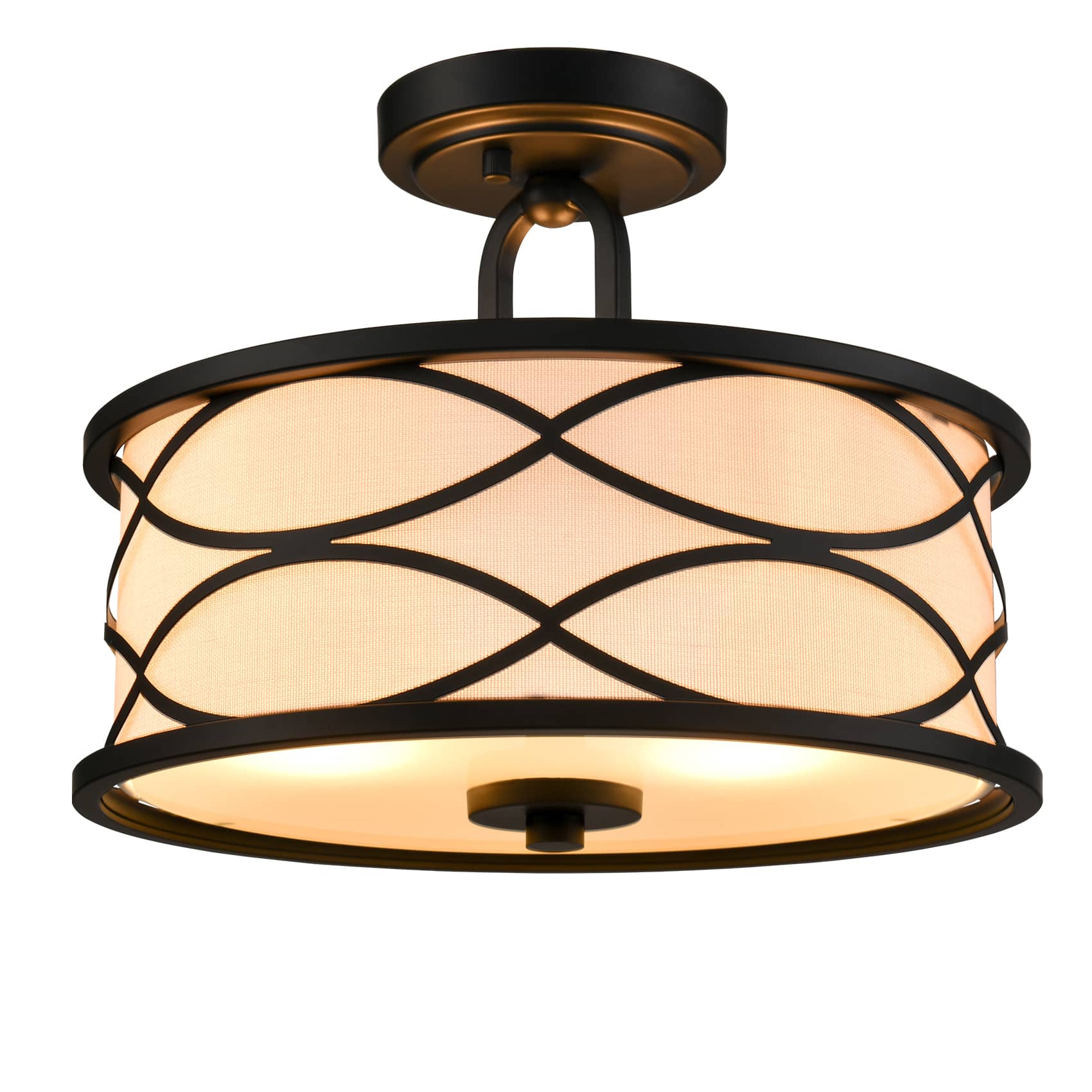 Industrial Ceiling Light Semi Flush Mount With Linen Shade Black
