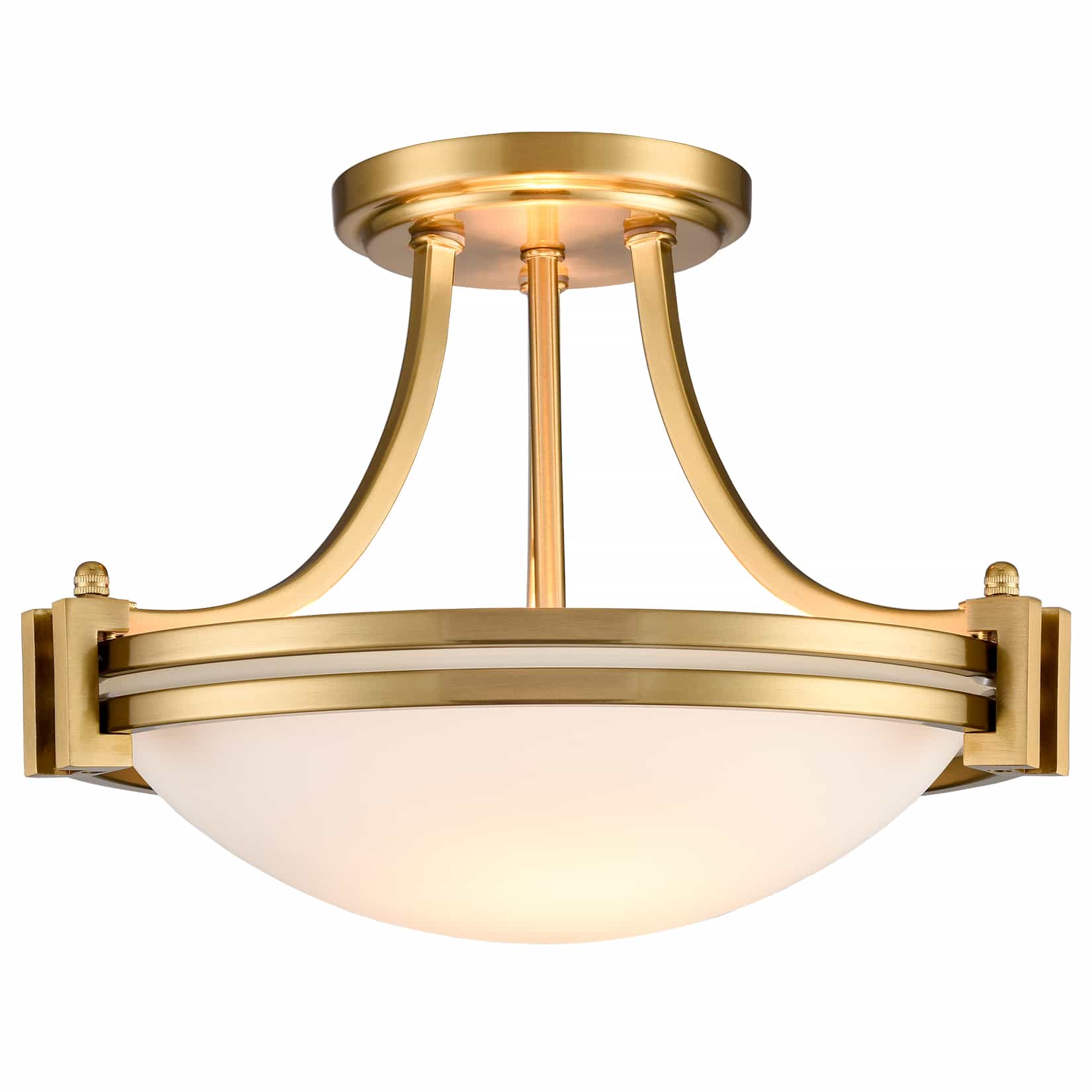 Modern Gold Semi Flush Mount Milk Glass Ceiling Light Fixture