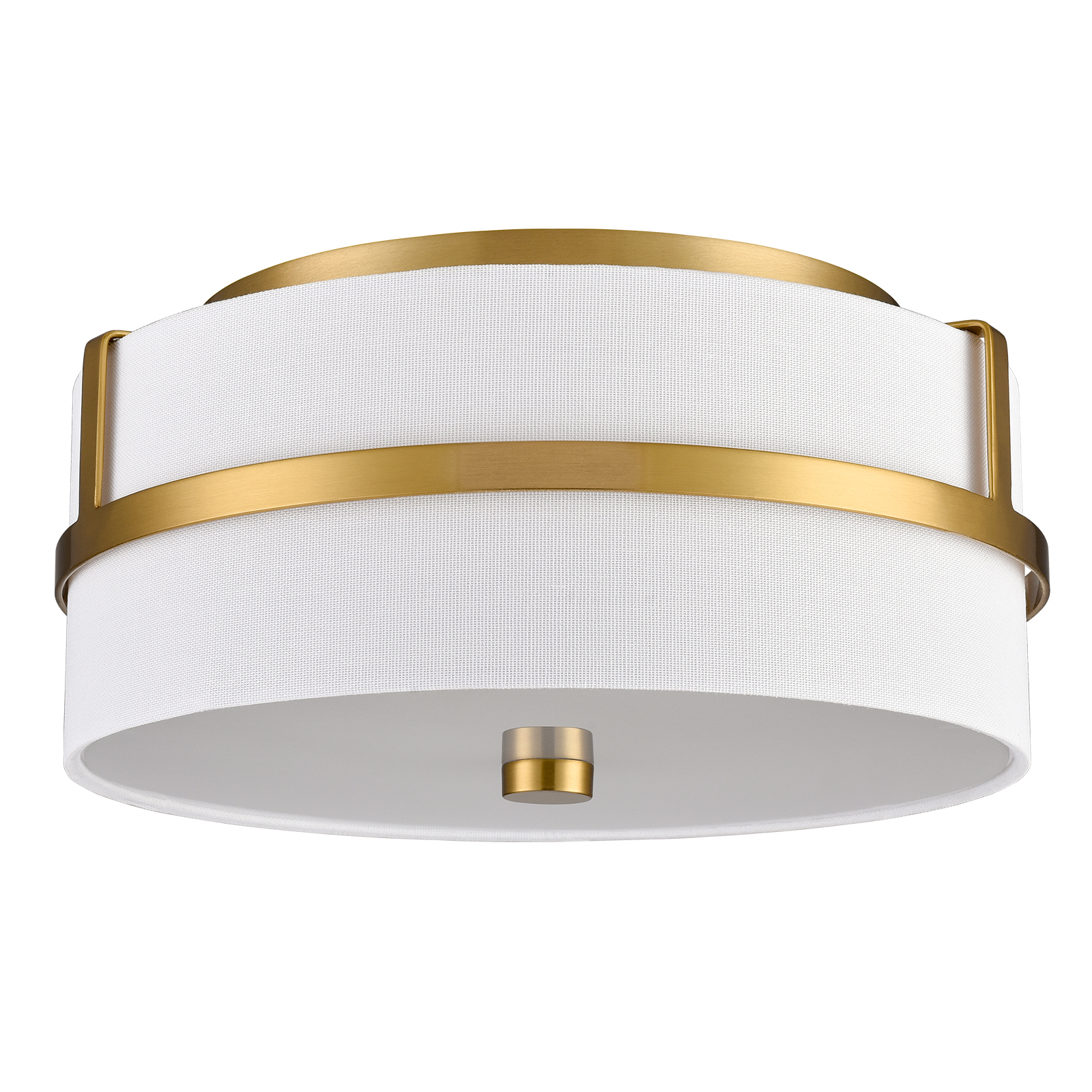 Gold Flush Mount Ceiling Light Drum White Fabric Shade 2- light