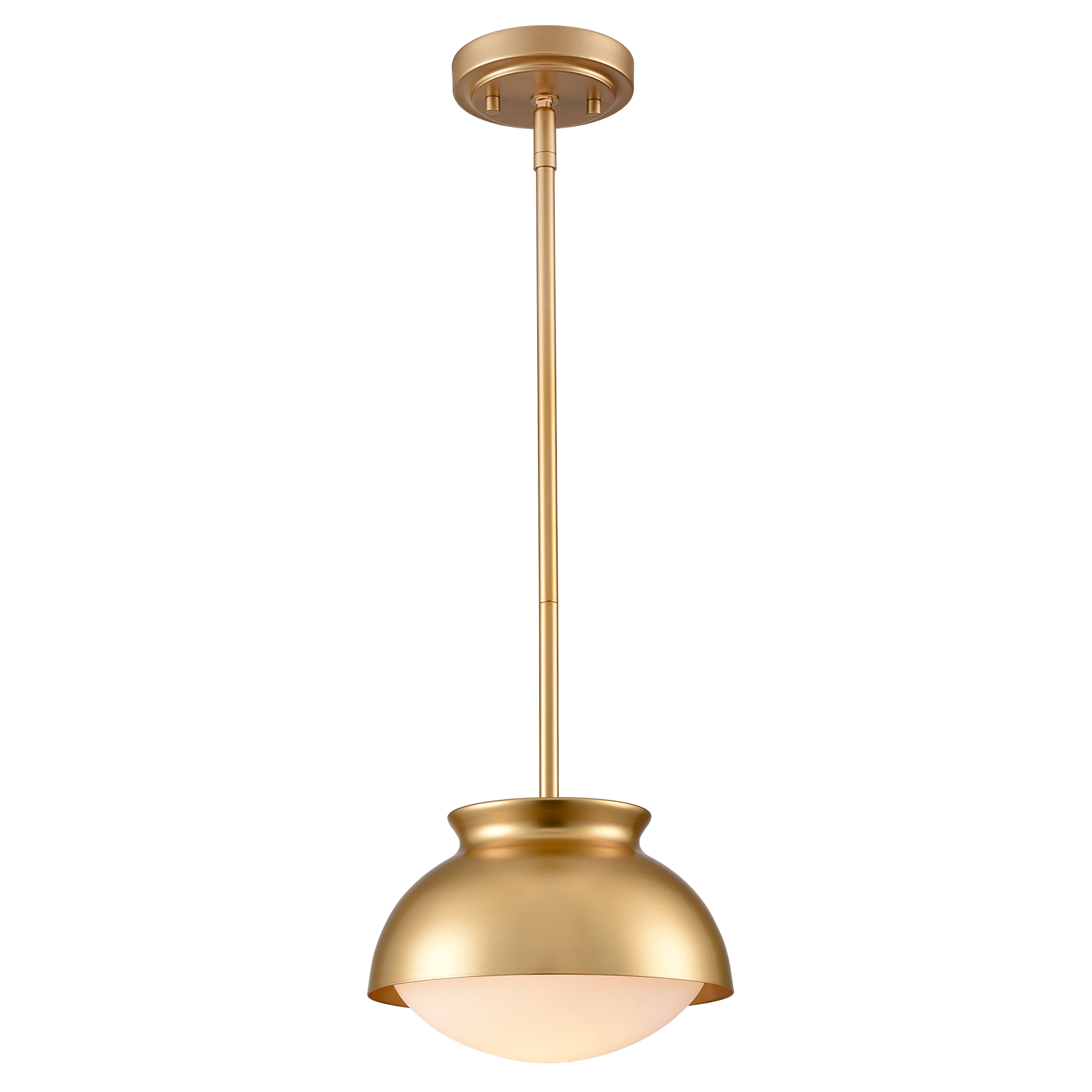 Gold Vintage Pendant Light Fixture with Milk Glass Shade