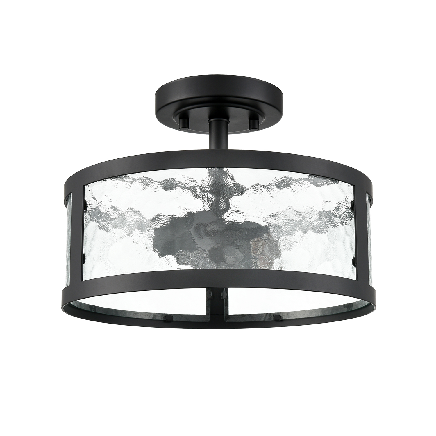 Farmhouse Semi Flush Mount Ceiling Light with Hammered Glass for Bedroom Kitchen Bathroom
