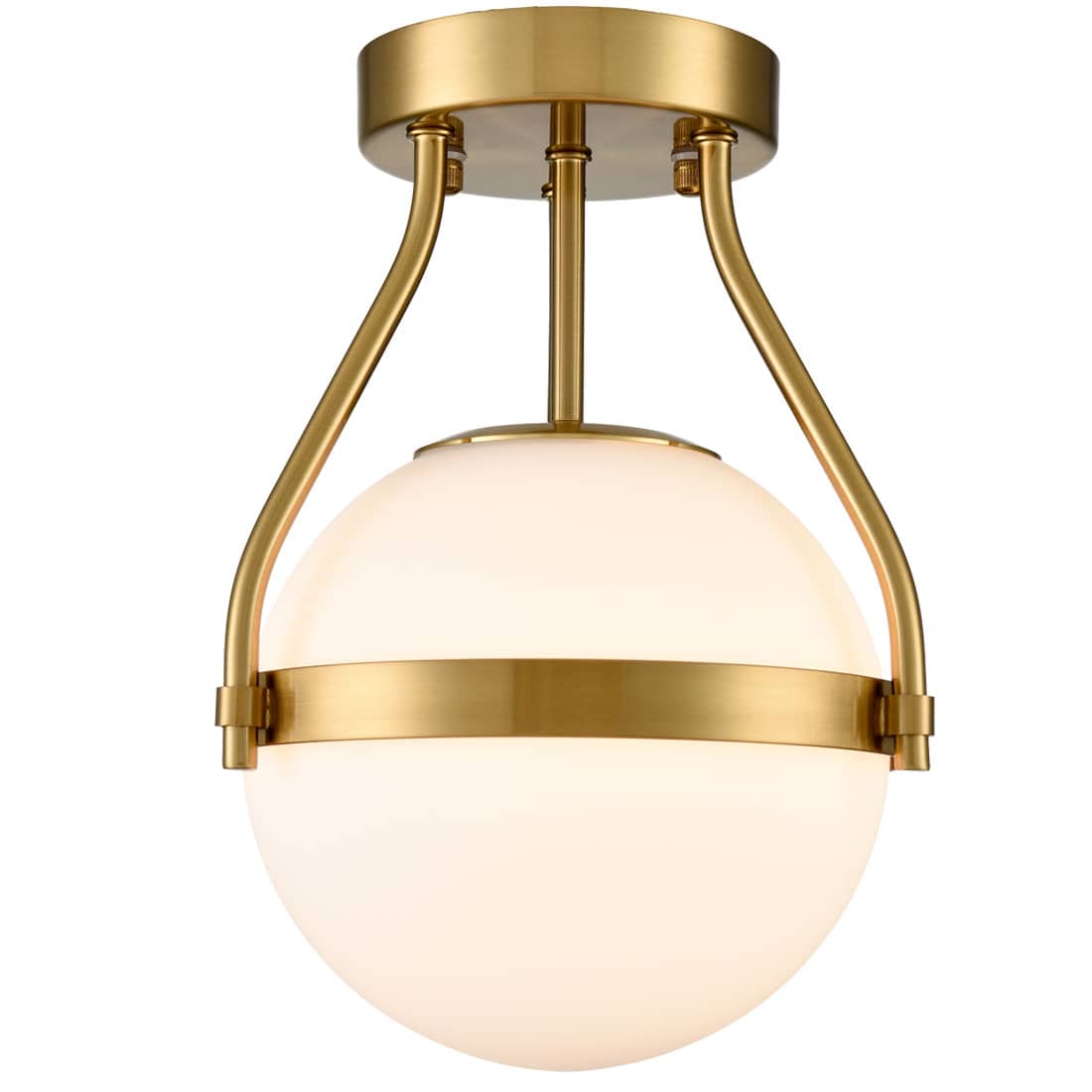 Modern Gold Semi Flush Ceiling Light with Opal Glass Globe