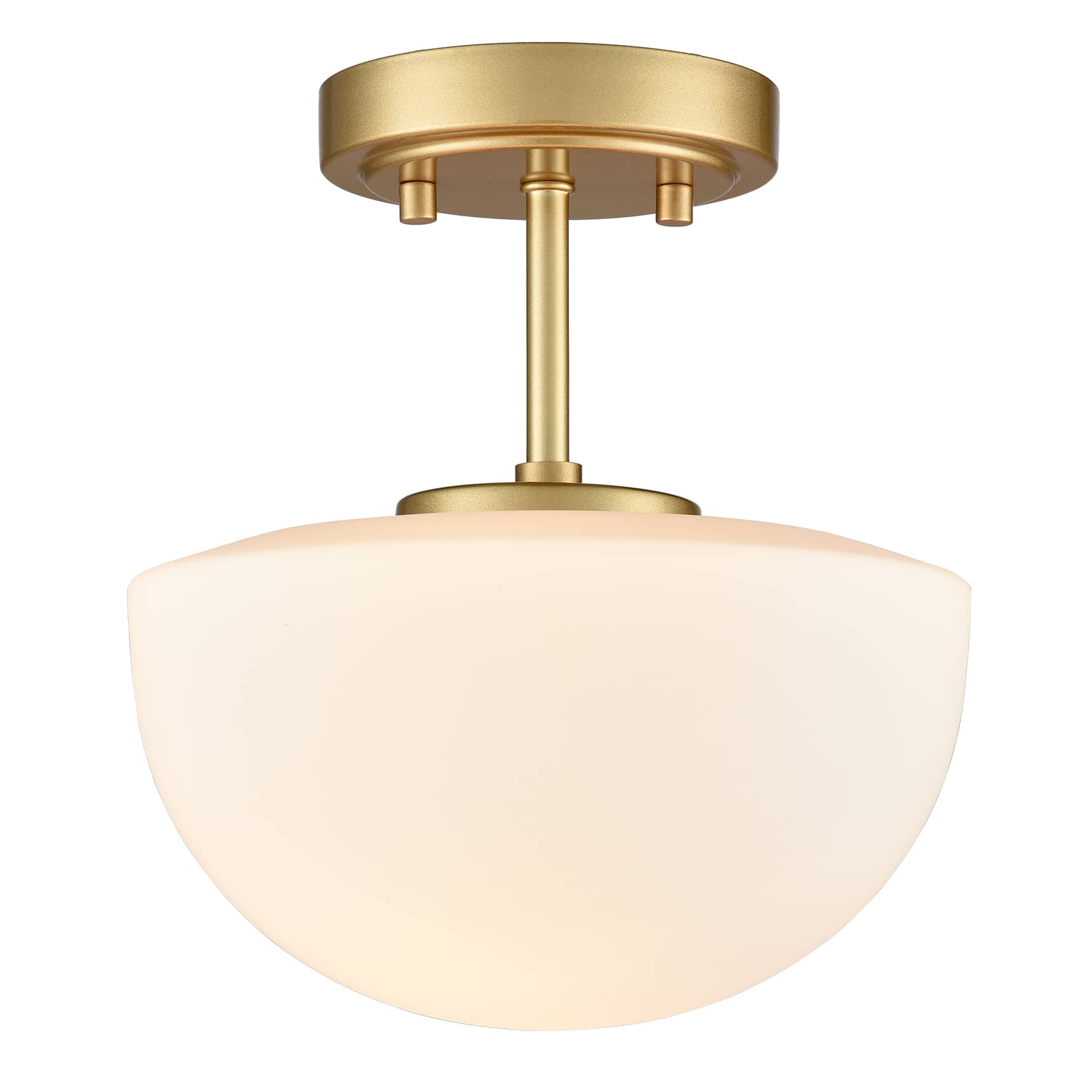 Brushed Gold Semi-Flush Mount Ceiling Light, 9.5" | White Opal Glass