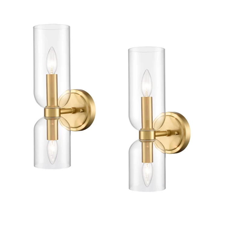 Modern Gold Glass Wall Sconces 2-Light Vanity Light Clear Shades