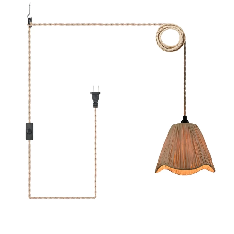 Rustic Plug Rustic Plug-in Pendant Light Fixture with Paper Rope Shade for Bedroom ...