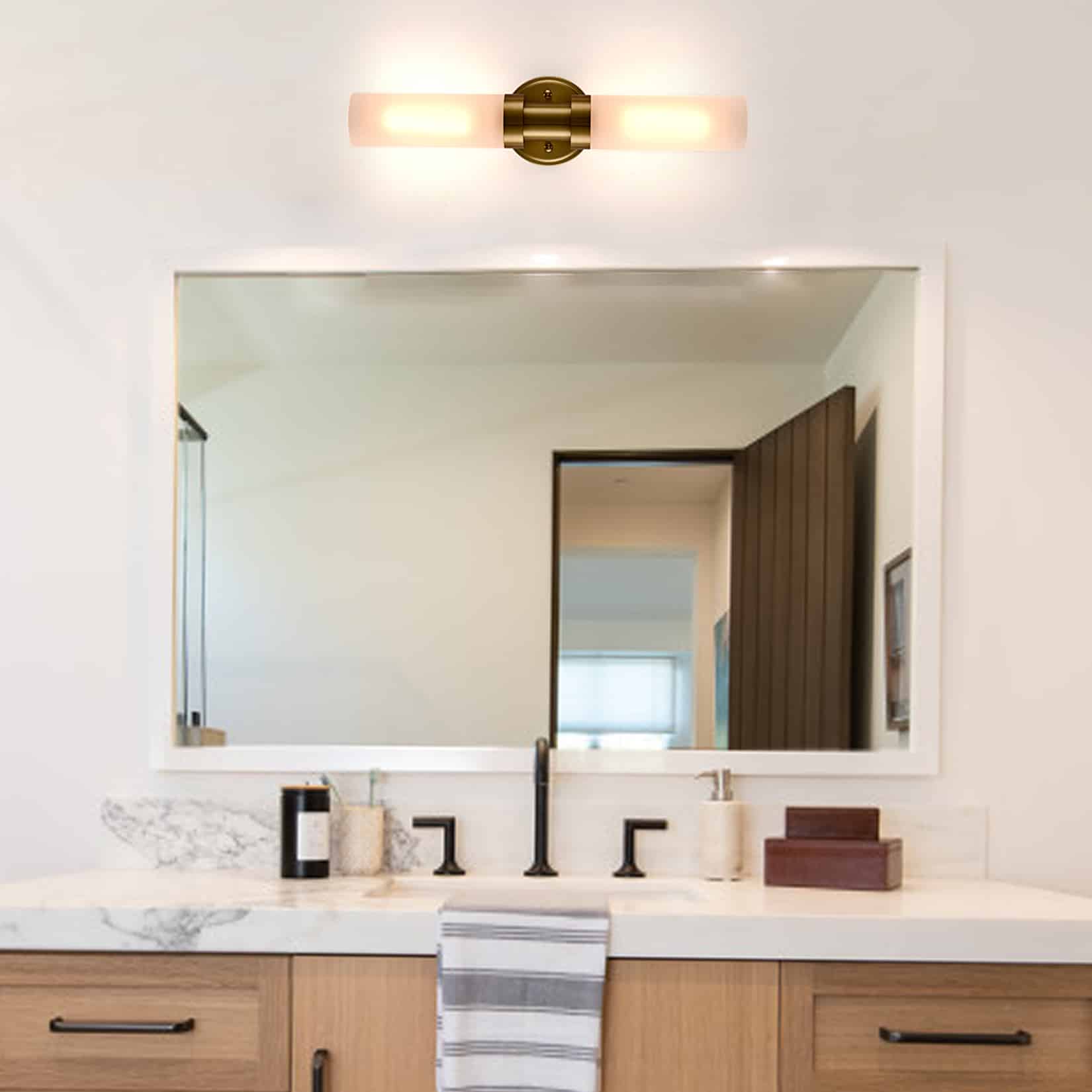 Modern Gold Wall Sconce with Frosted Glass Tube Bathroom Vanity Light Fixtures