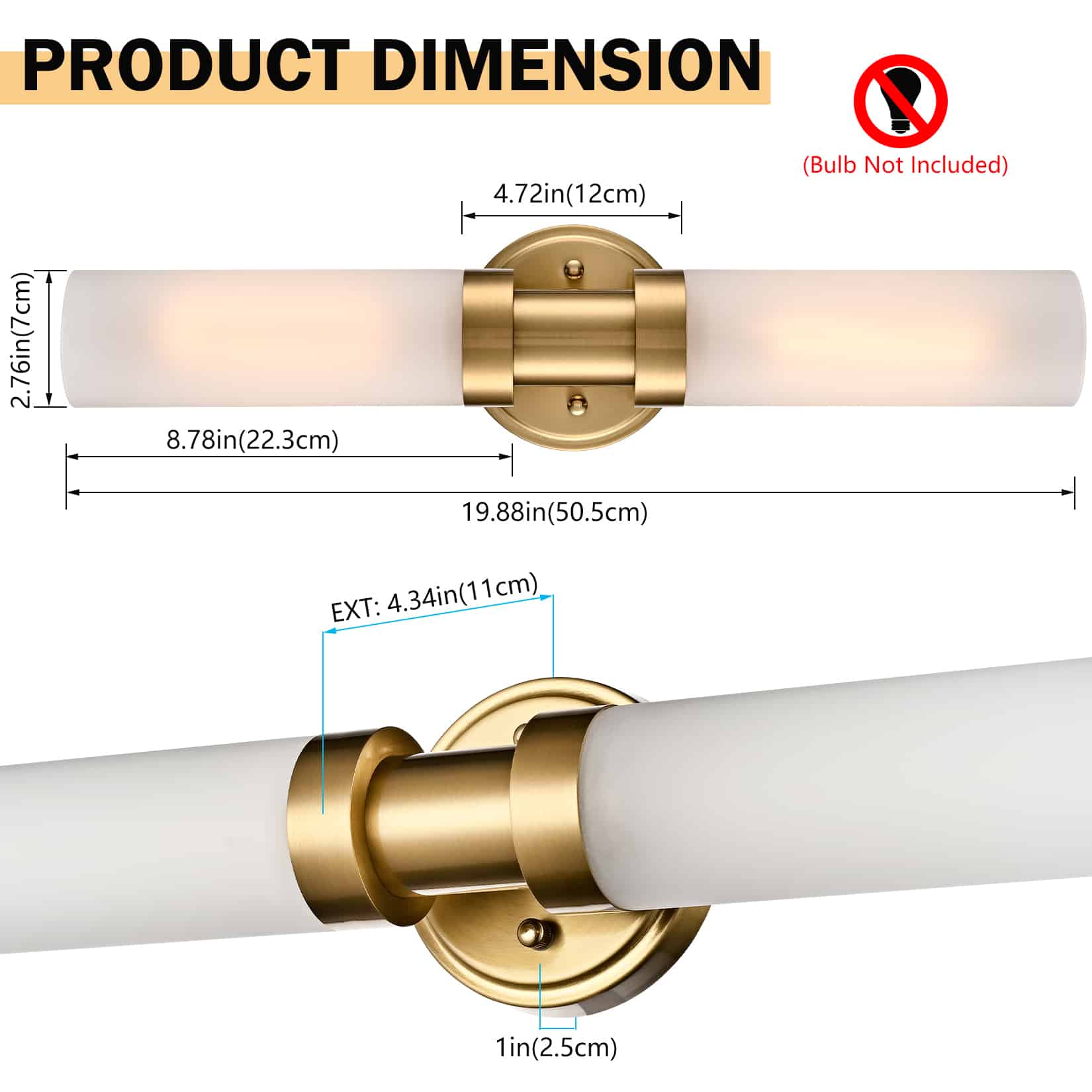Modern Gold Wall Sconce with Frosted Glass Tube Bathroom Vanity Light Fixtures