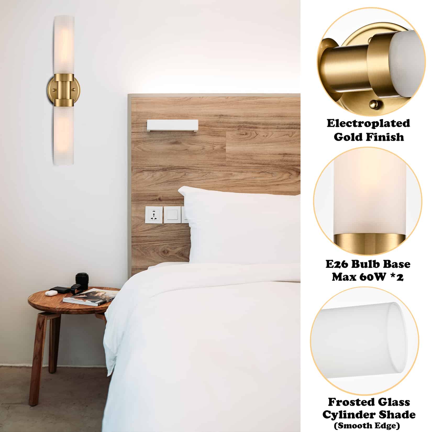 Modern Gold Wall Sconce with Frosted Glass Tube Bathroom Vanity Light Fixtures