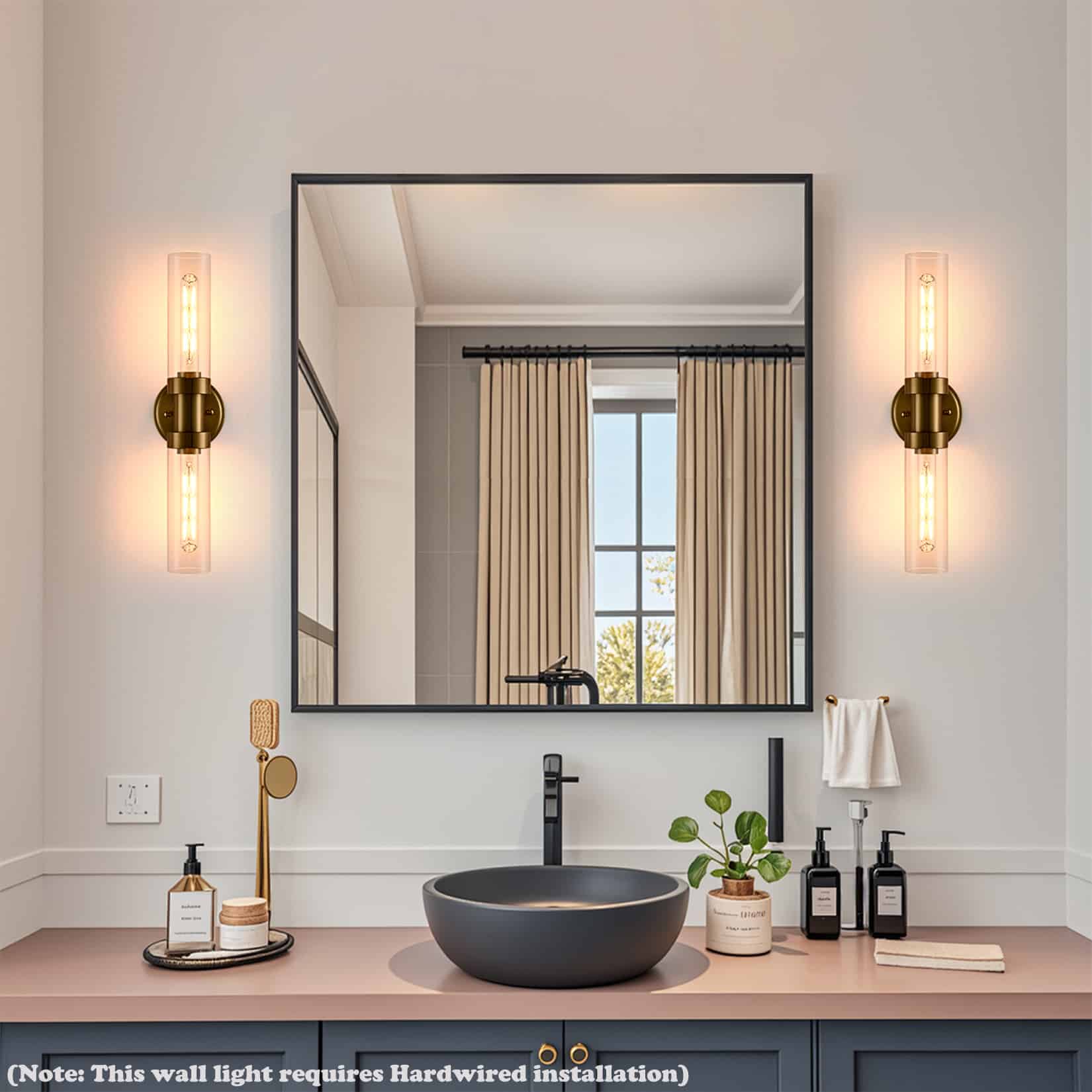 Modern Gold Wall Sconce with Clear Glass Tube Bathroom Wall Light Fixtures