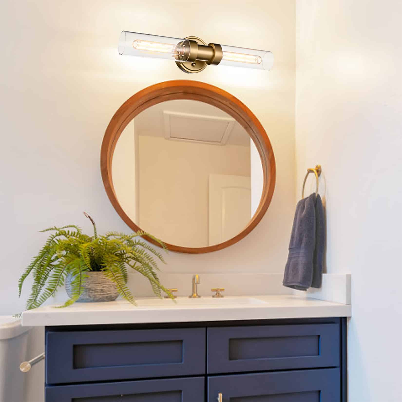 Modern Gold Wall Sconce with Clear Glass Tube Bathroom Wall Light Fixtures