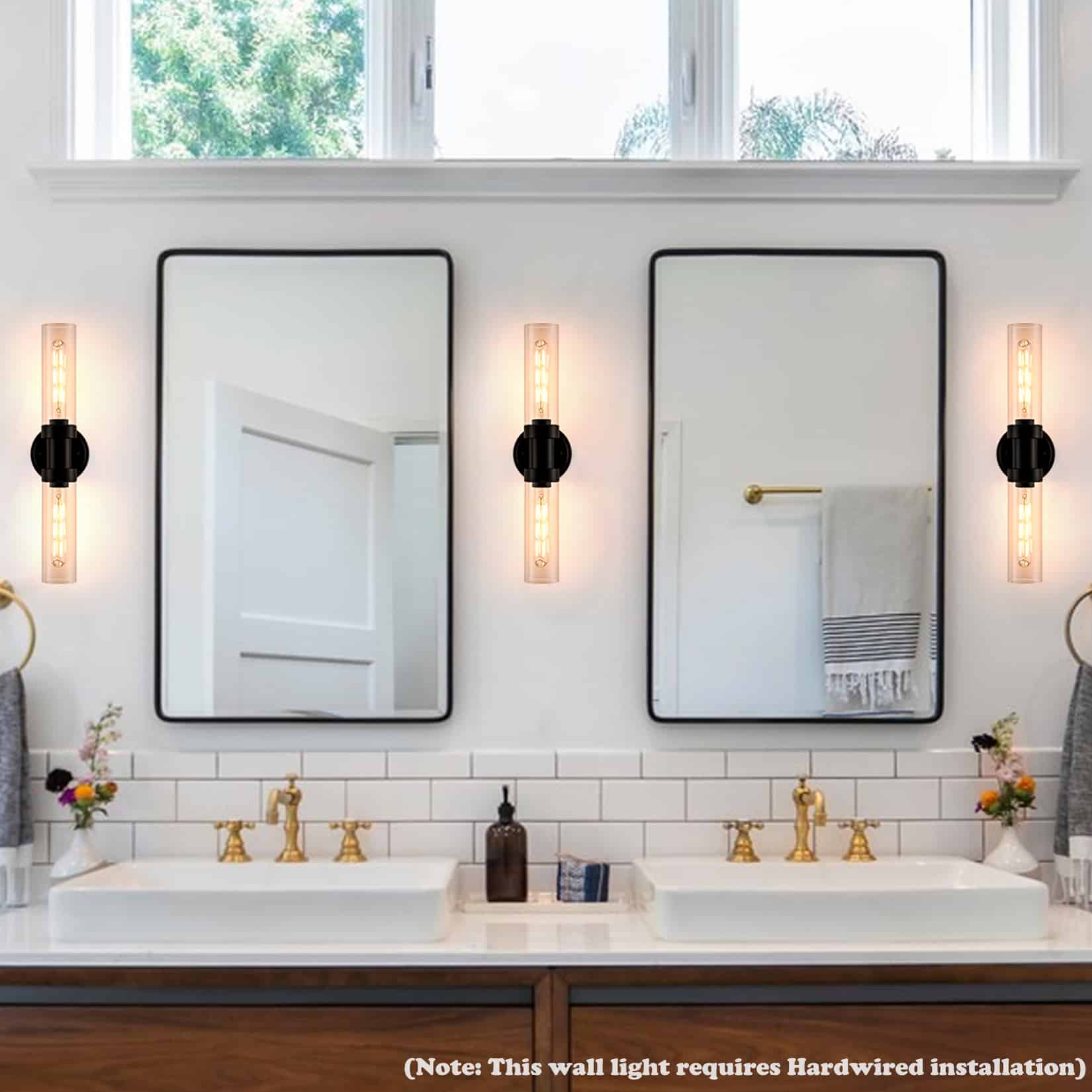 Black Bathroom Wall Sconce with Clear Glass Tube Vanity Light Fixtures