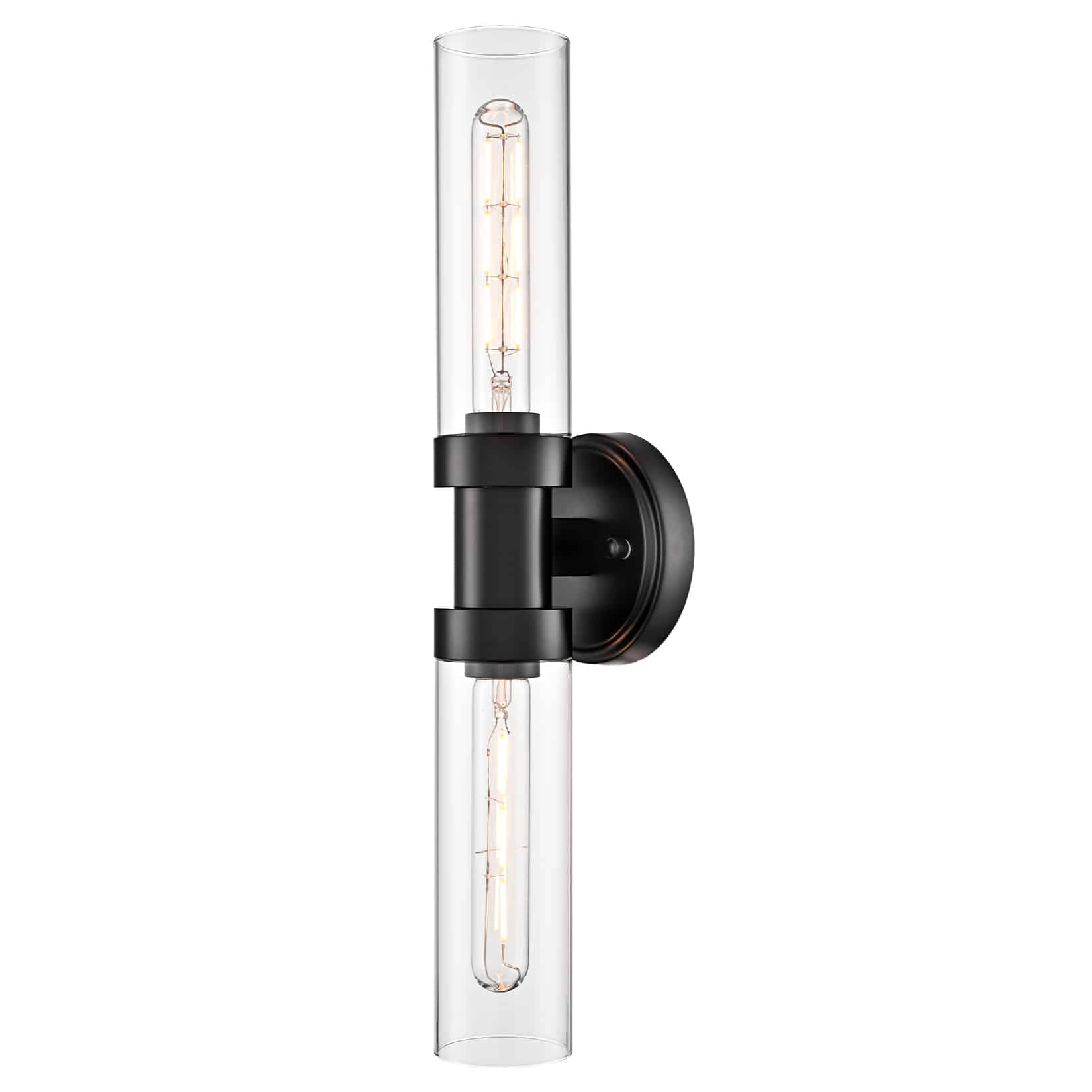 Black Bathroom Wall Sconce with Clear Glass Tube Vanity Light Fixtures