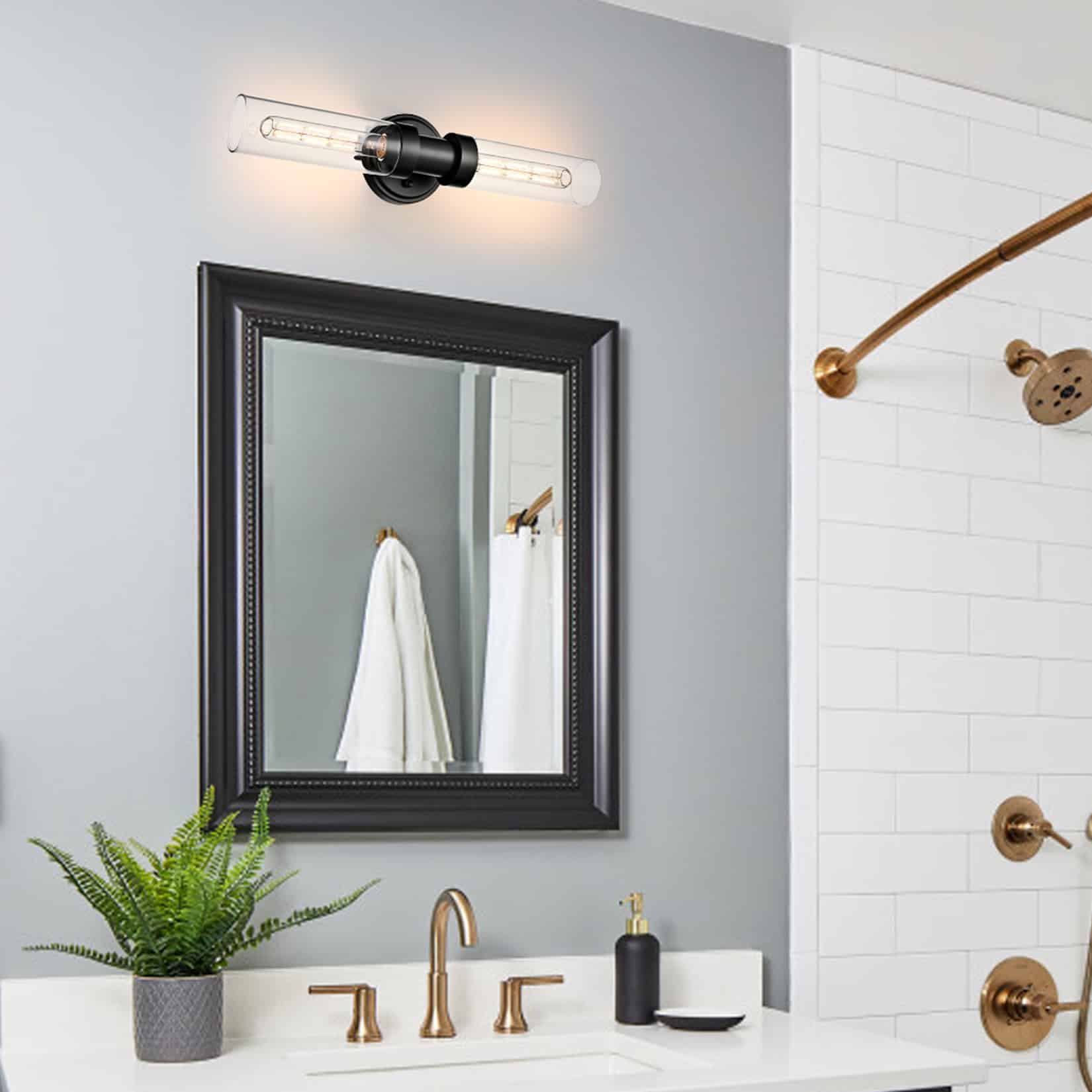 Black Bathroom Wall Sconce with Clear Glass Tube Vanity Light Fixtures