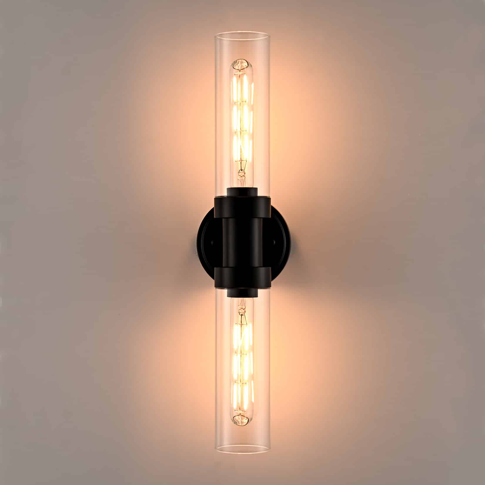 Black Bathroom Wall Sconce with Clear Glass Tube Vanity Light Fixtures