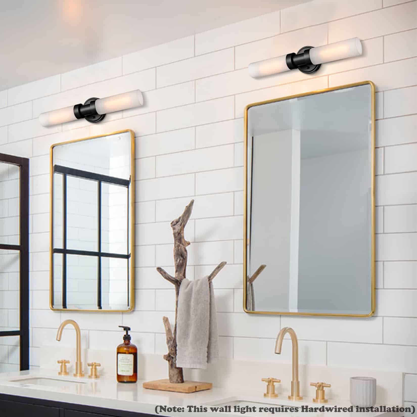 Modern Black Wall Sconce with Frosted Glass Tube Bathroom Light Fixtures