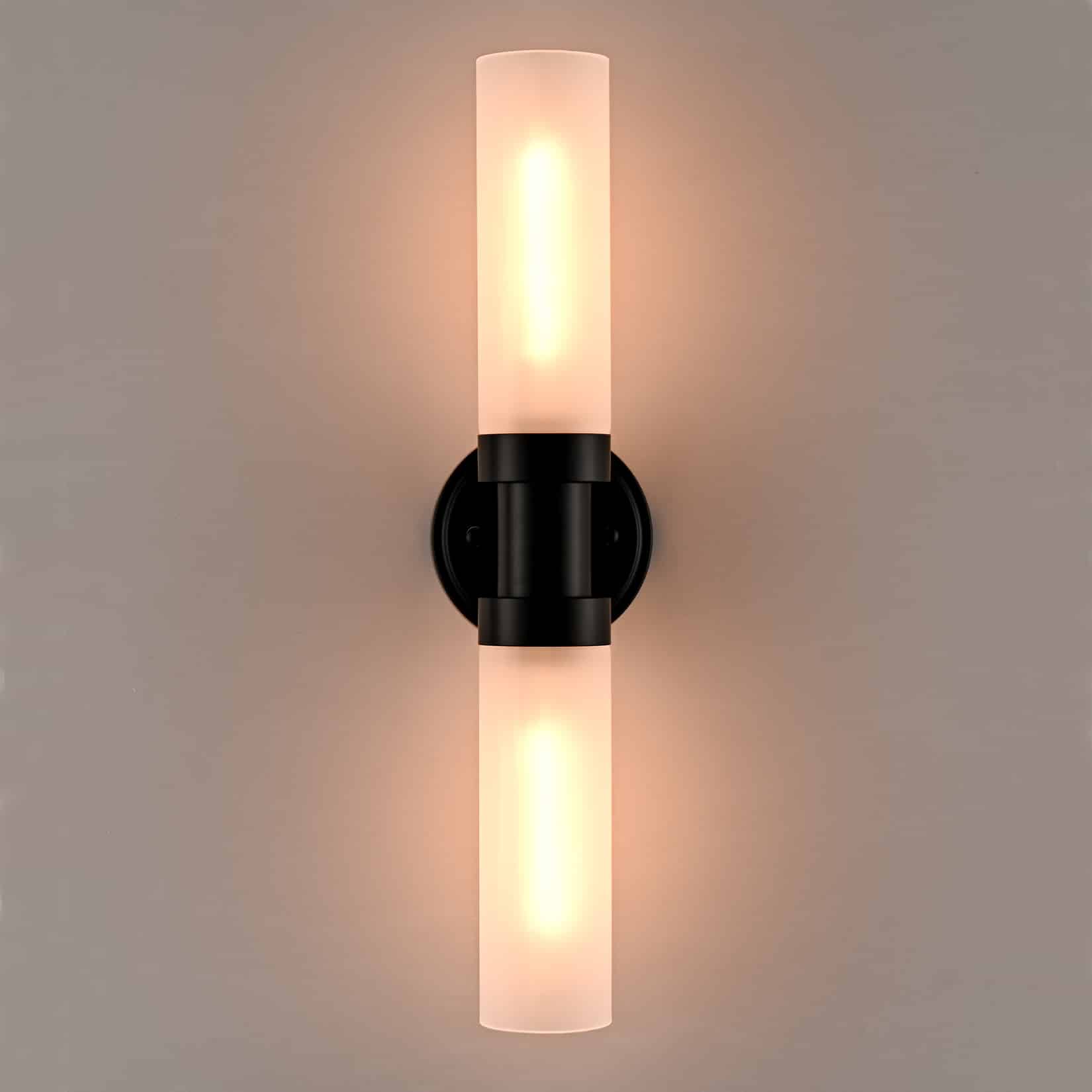Modern Black Wall Sconce with Frosted Glass Tube Bathroom Light Fixtures