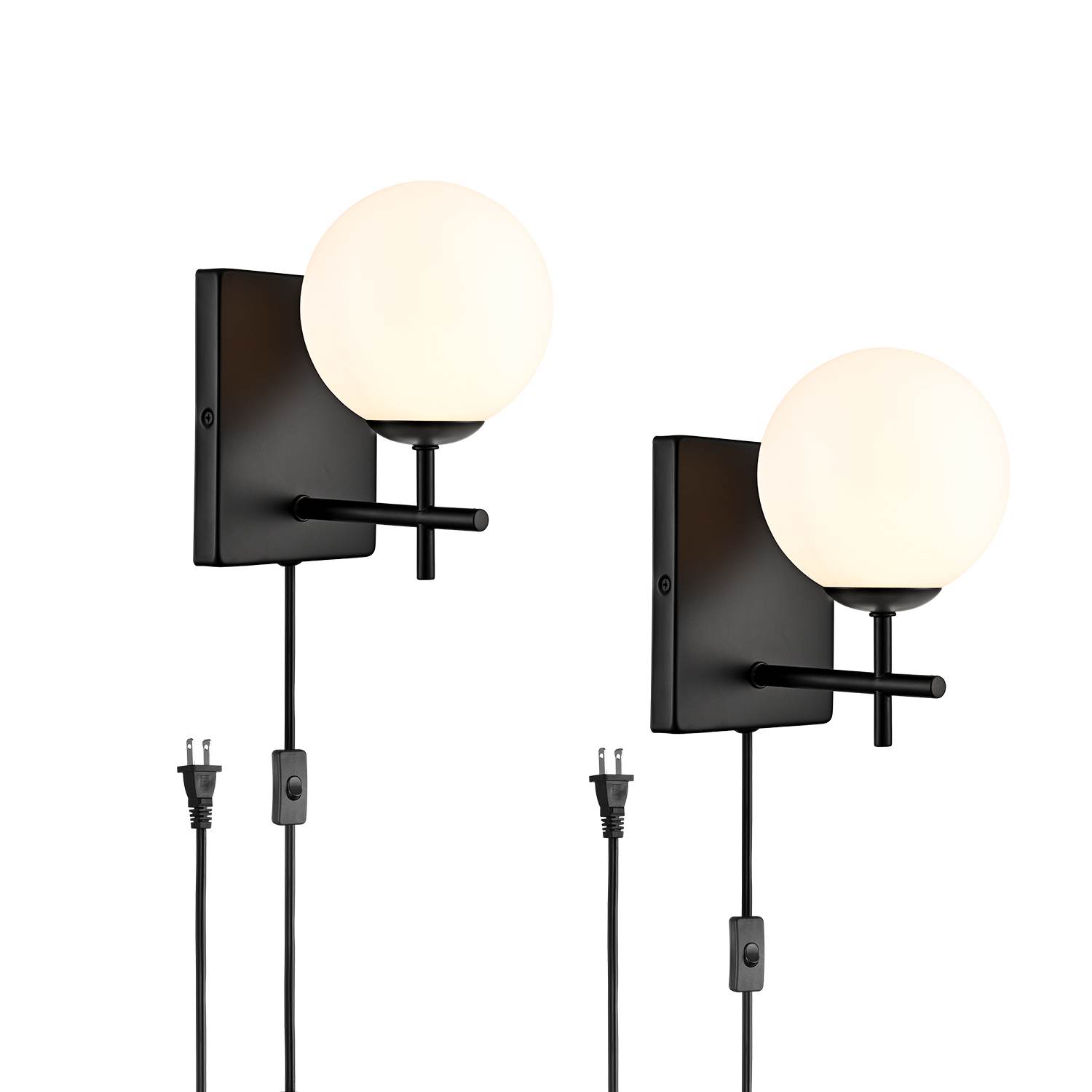 Modern Black Globe Sconce - 2 Light Plug-in Set of Two