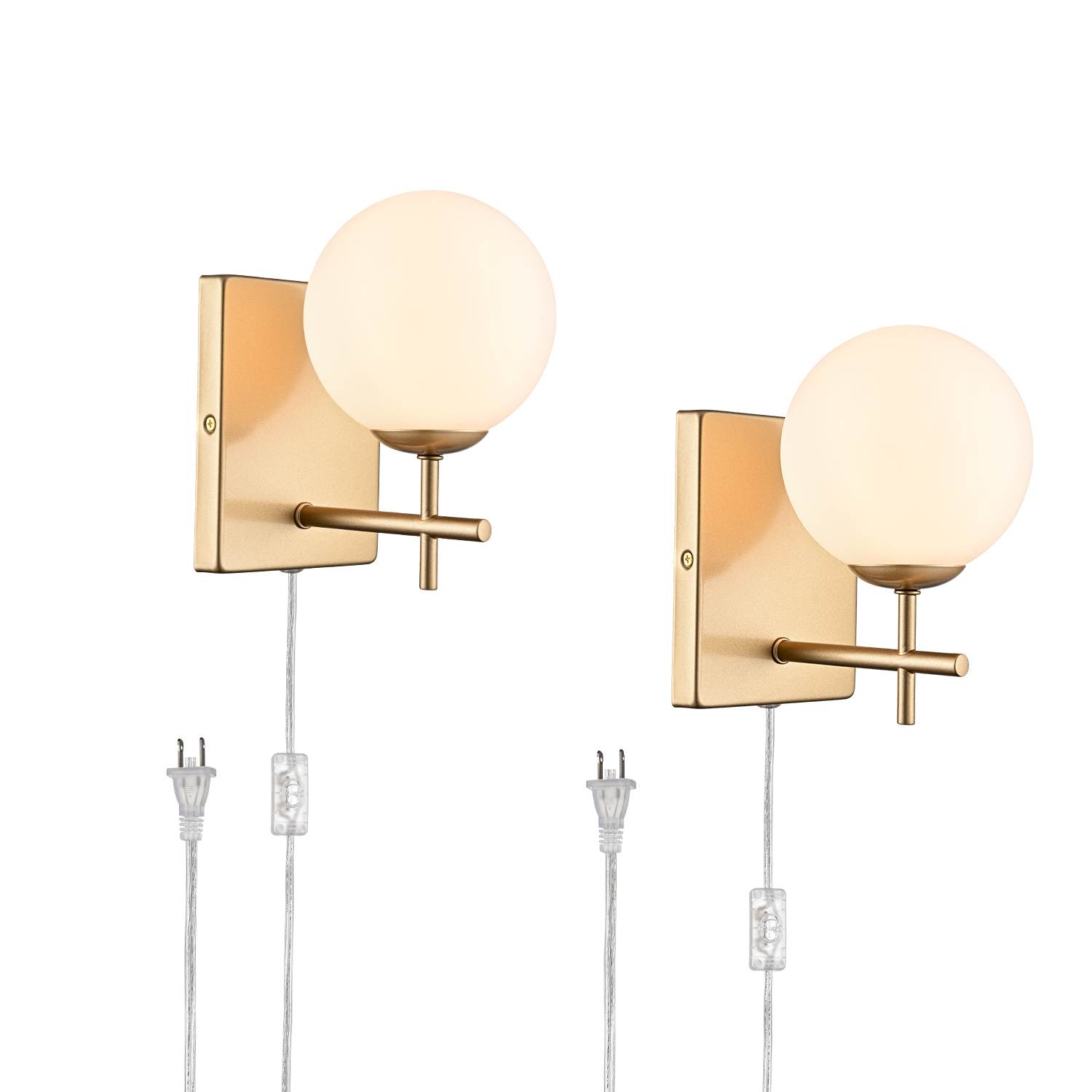 Modern Gold Globe Sconce - 2 Light Plug-in 