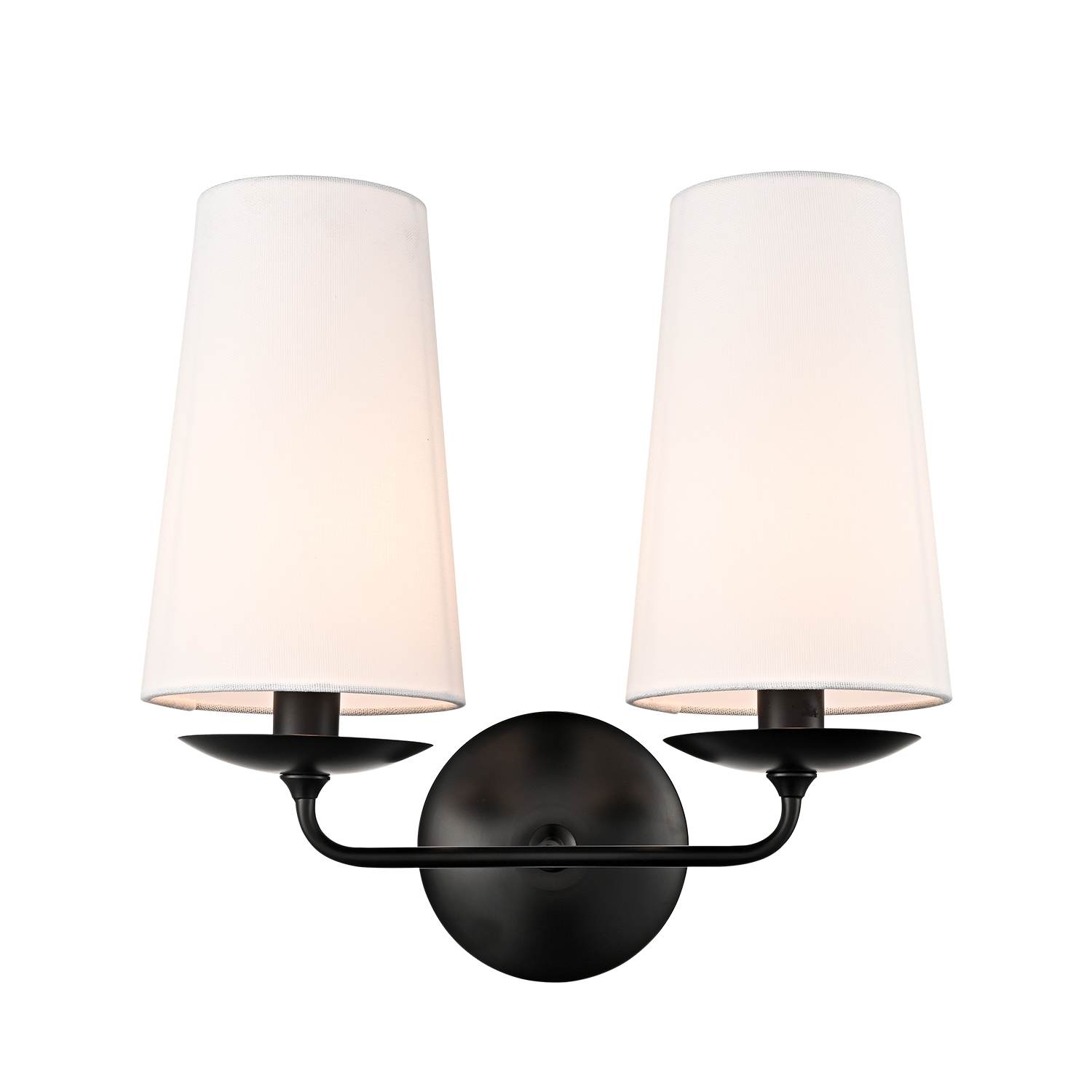 Black 2-Light Wall Sconce Industrial Wall Lamp Fabric Shade