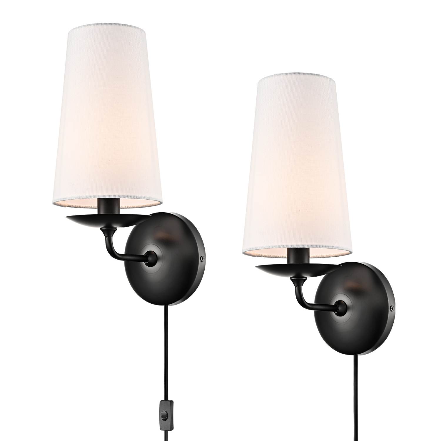 Black Plug In Wall Sconce Fabric Shade Set Of Two
