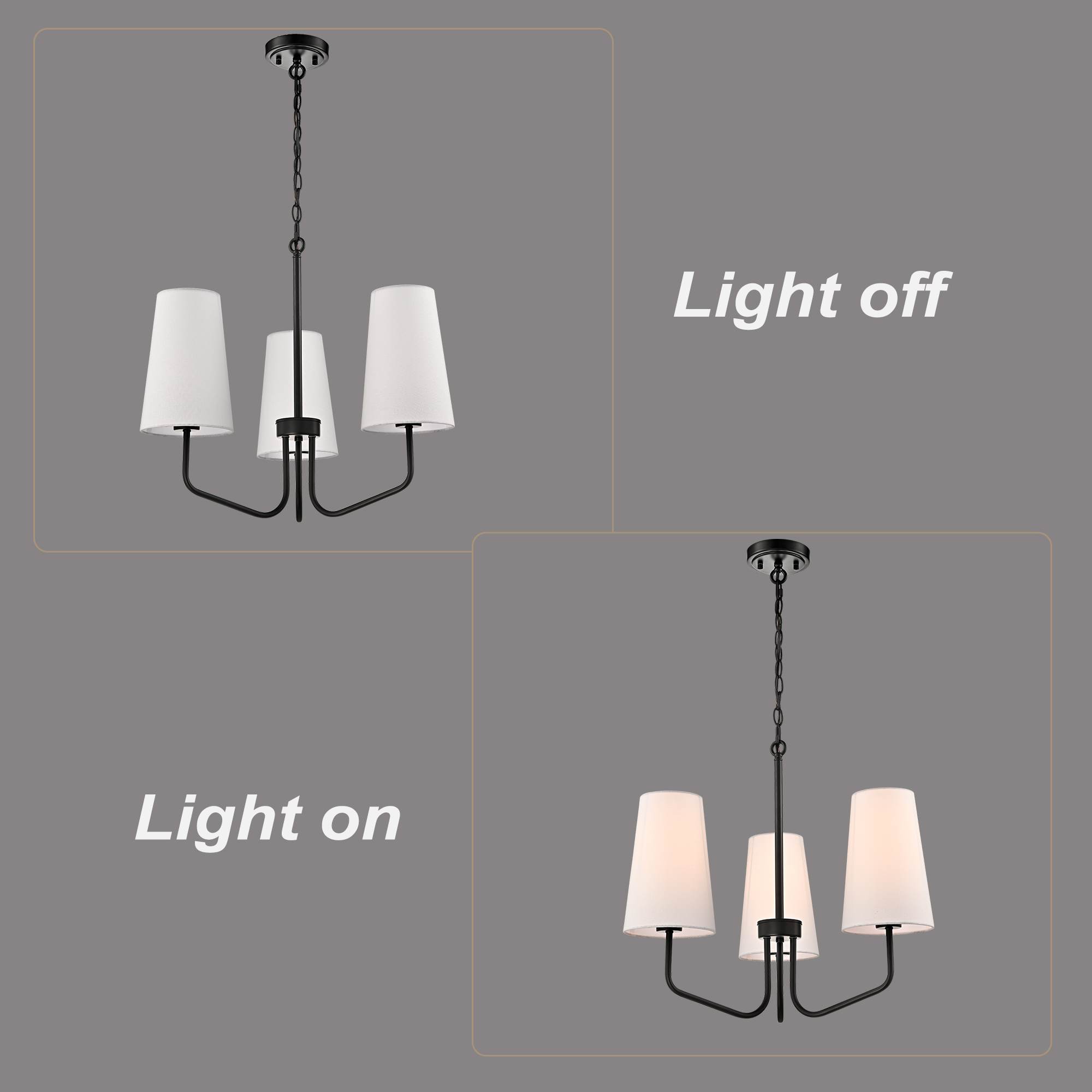 3-light Modern Black Pendant Light Fixture with Fabric Shade for Bedroom