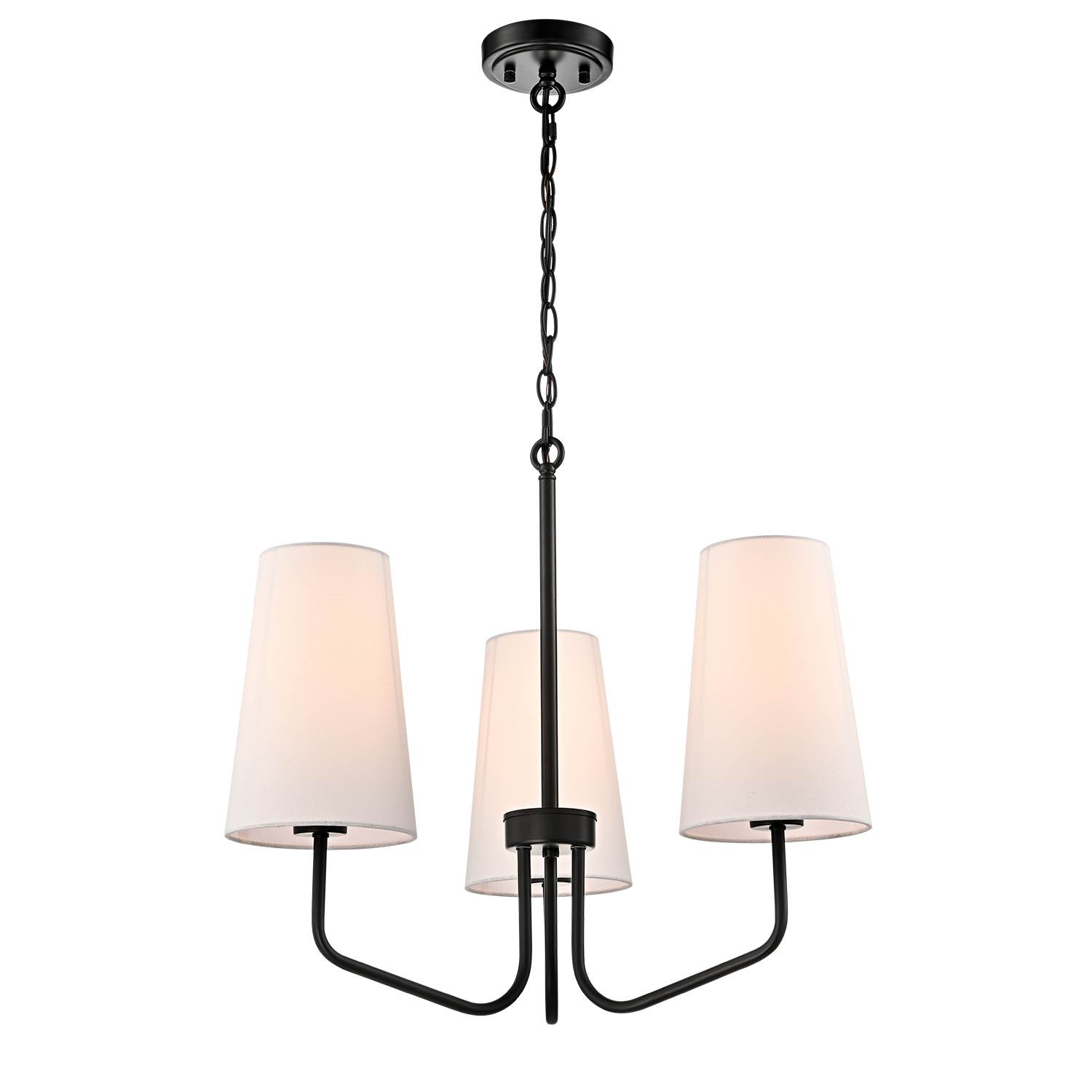 3-light Modern Black Pendant Light Fixture with Fabric Shade for Bedroom