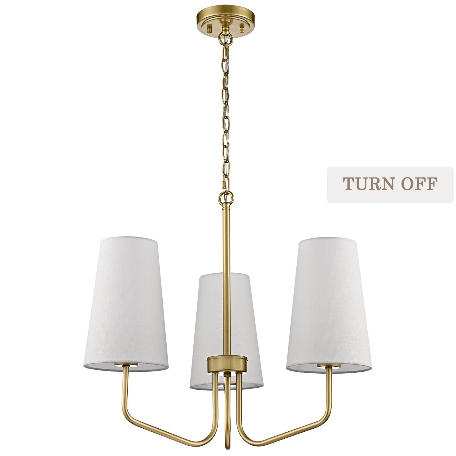 3-light Vintage Gold Pendant Light Fixture with Fabric Shade for Bedroom
