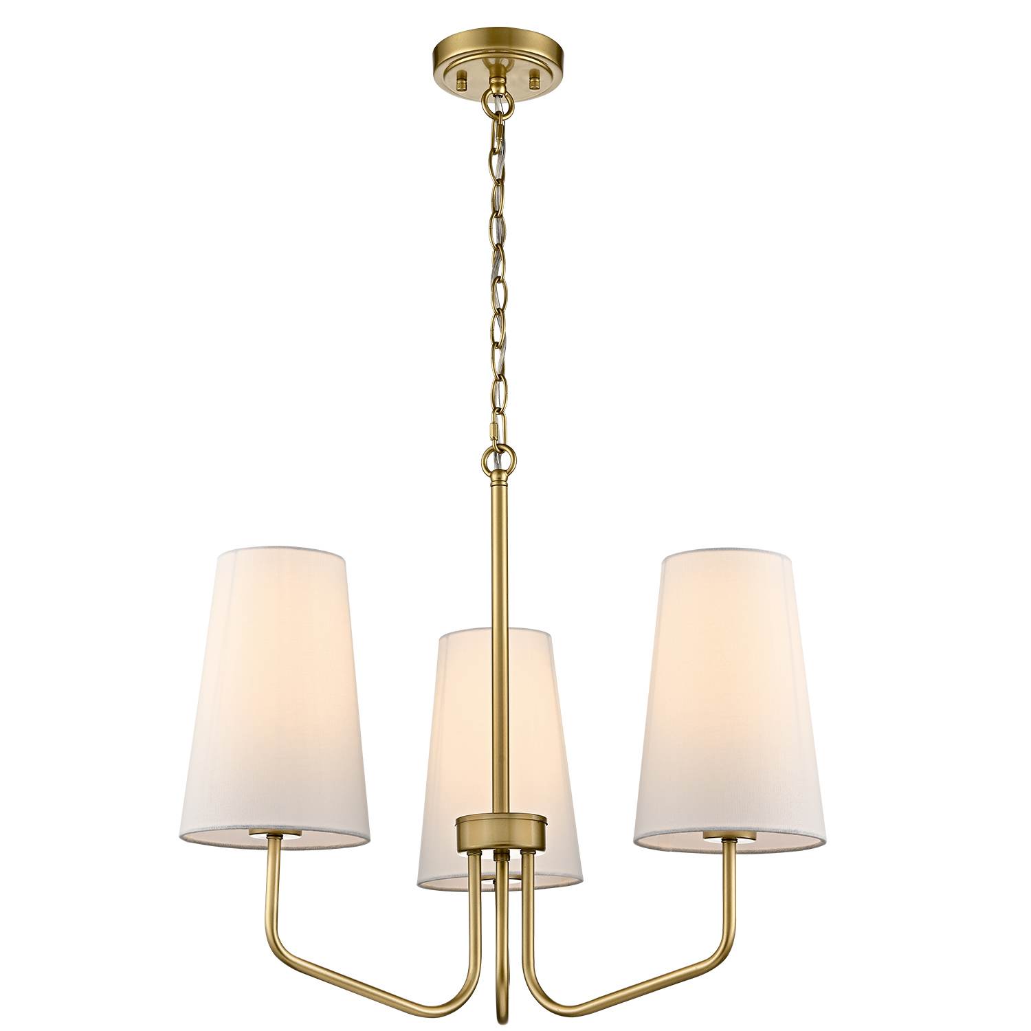 3-light Vintage Gold Pendant Light Fixture with Fabric Shade for Bedroom