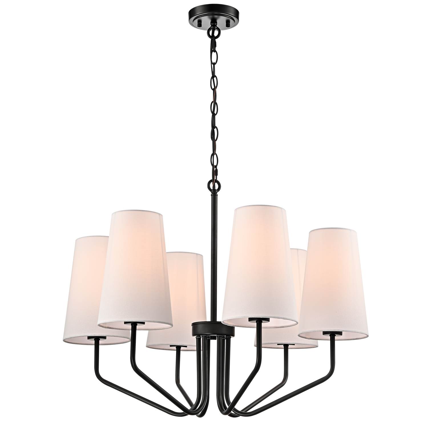 Modern Black Fabric Shade Pendant Light Fixture - 6 Light