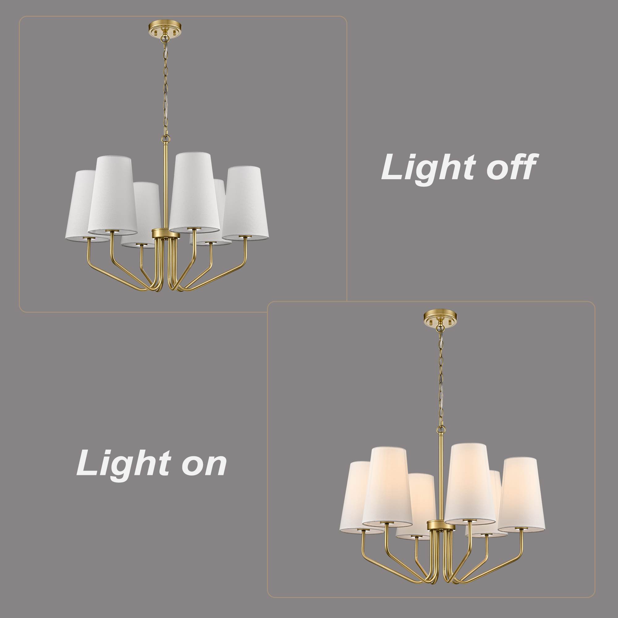 Modern Brass Fabric Shade Pendant Light Fixture - 6 Light