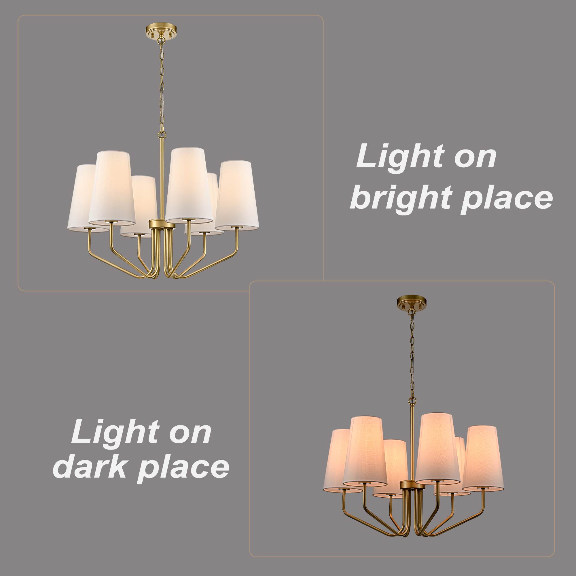 Modern Brass Fabric Shade Pendant Light Fixture - 6 Light