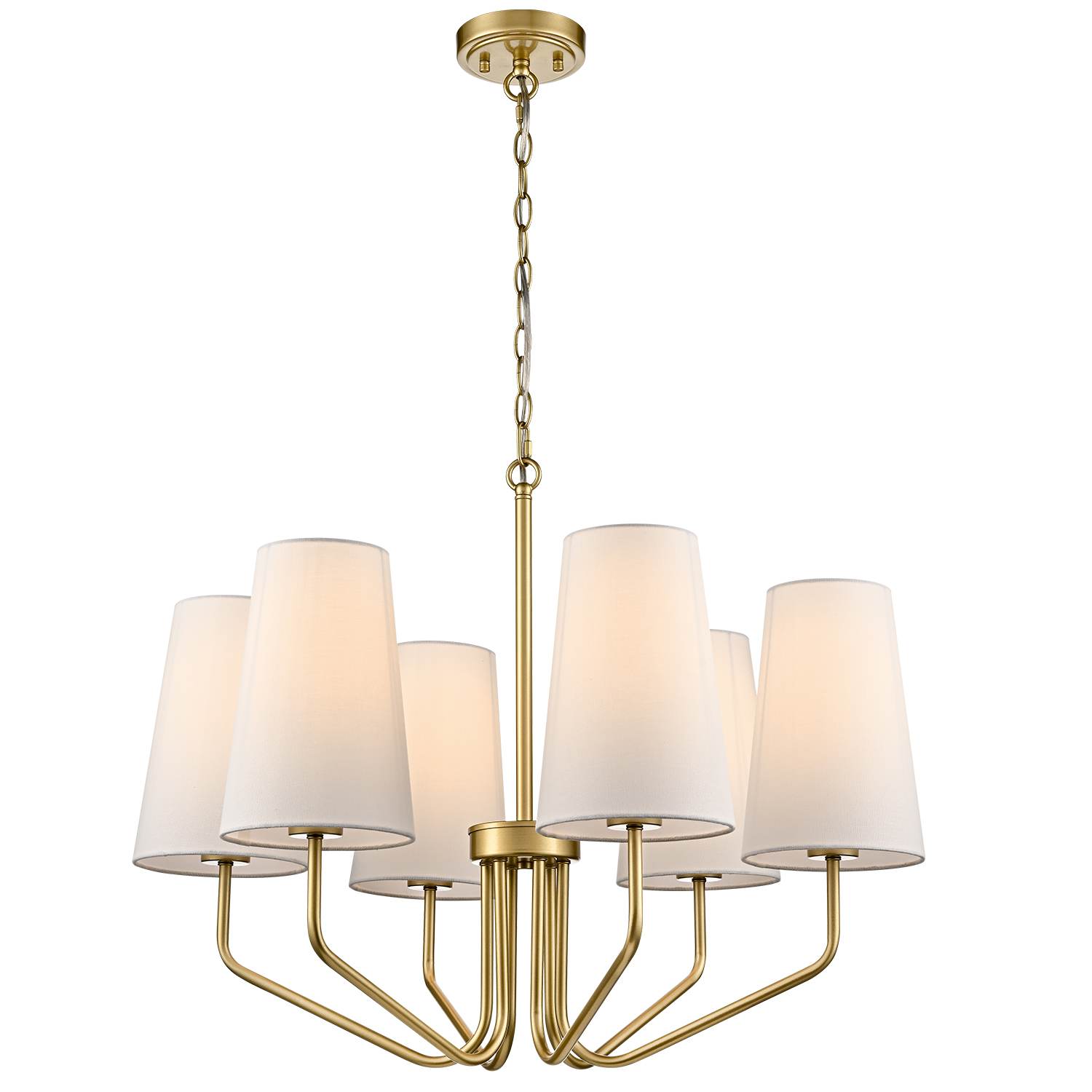 Modern Brass Fabric Shade Pendant Light Fixture - 6 Light