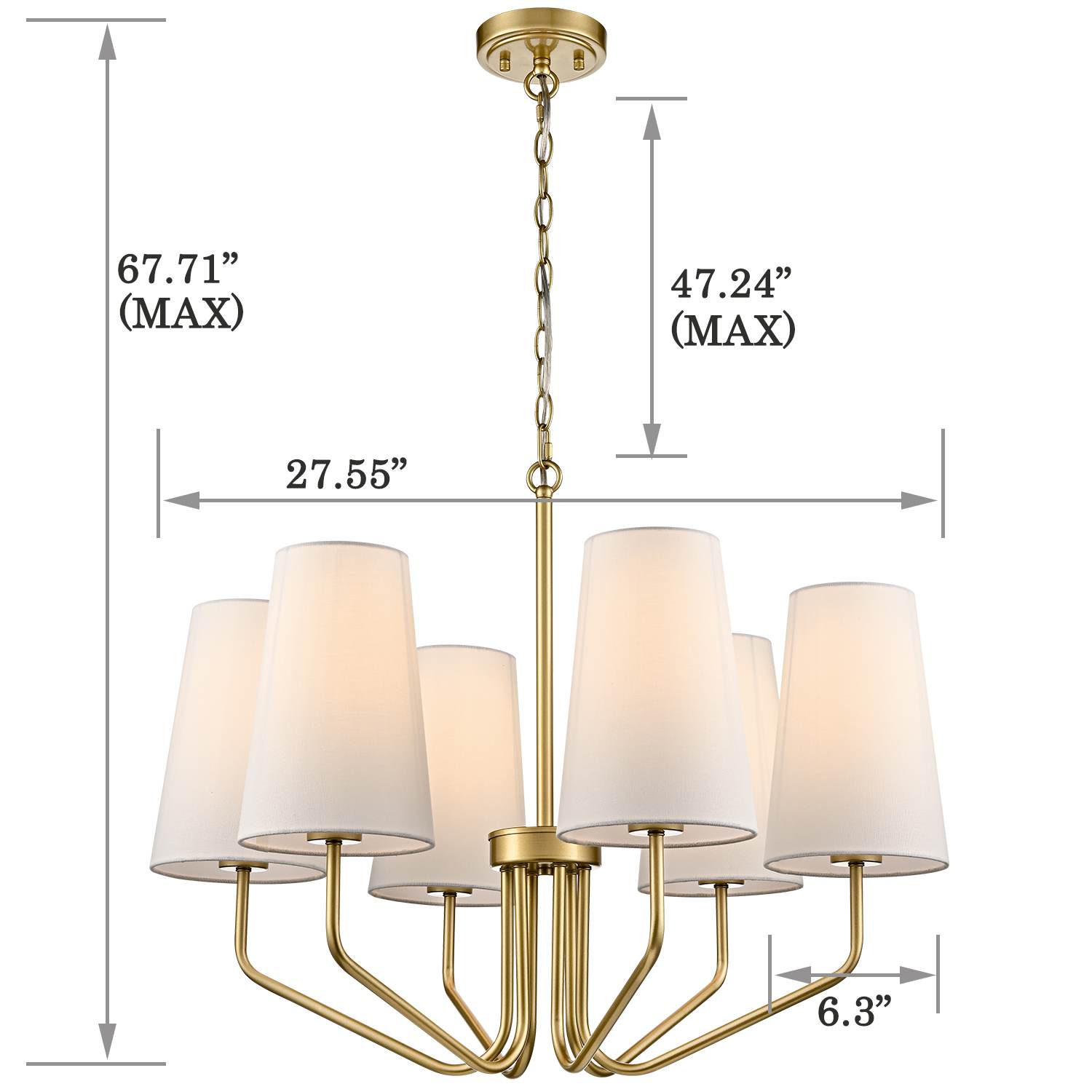 Modern Brass Fabric Shade Pendant Light Fixture - 6 Light