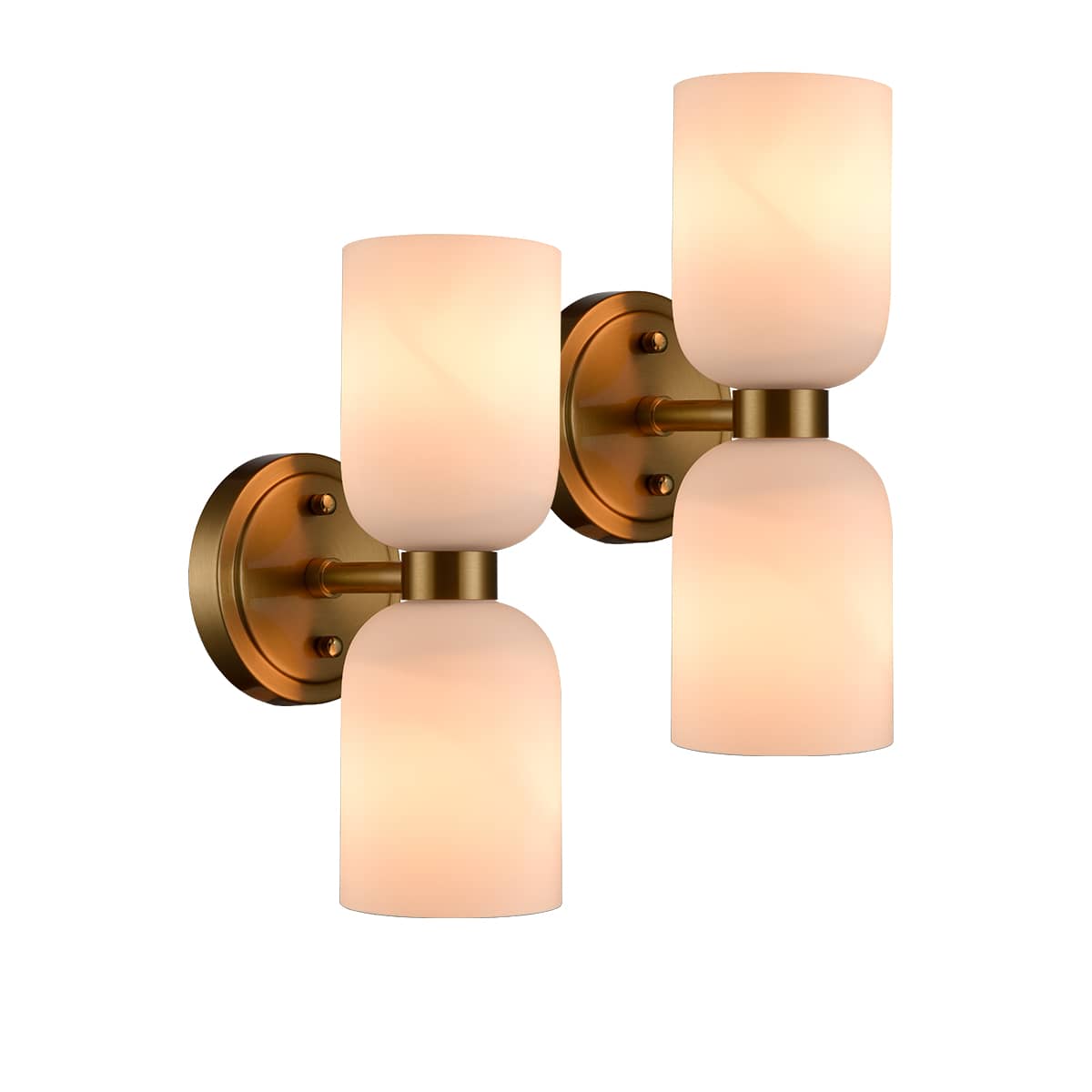 Modern Gold Vanity Light with Milky Glass Shades Set of 2