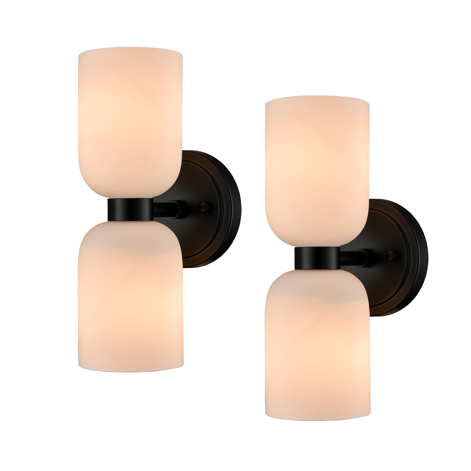 Black Wall Sconces Set of Two 2-Light Modern Wall Light, Milky White Glass 
