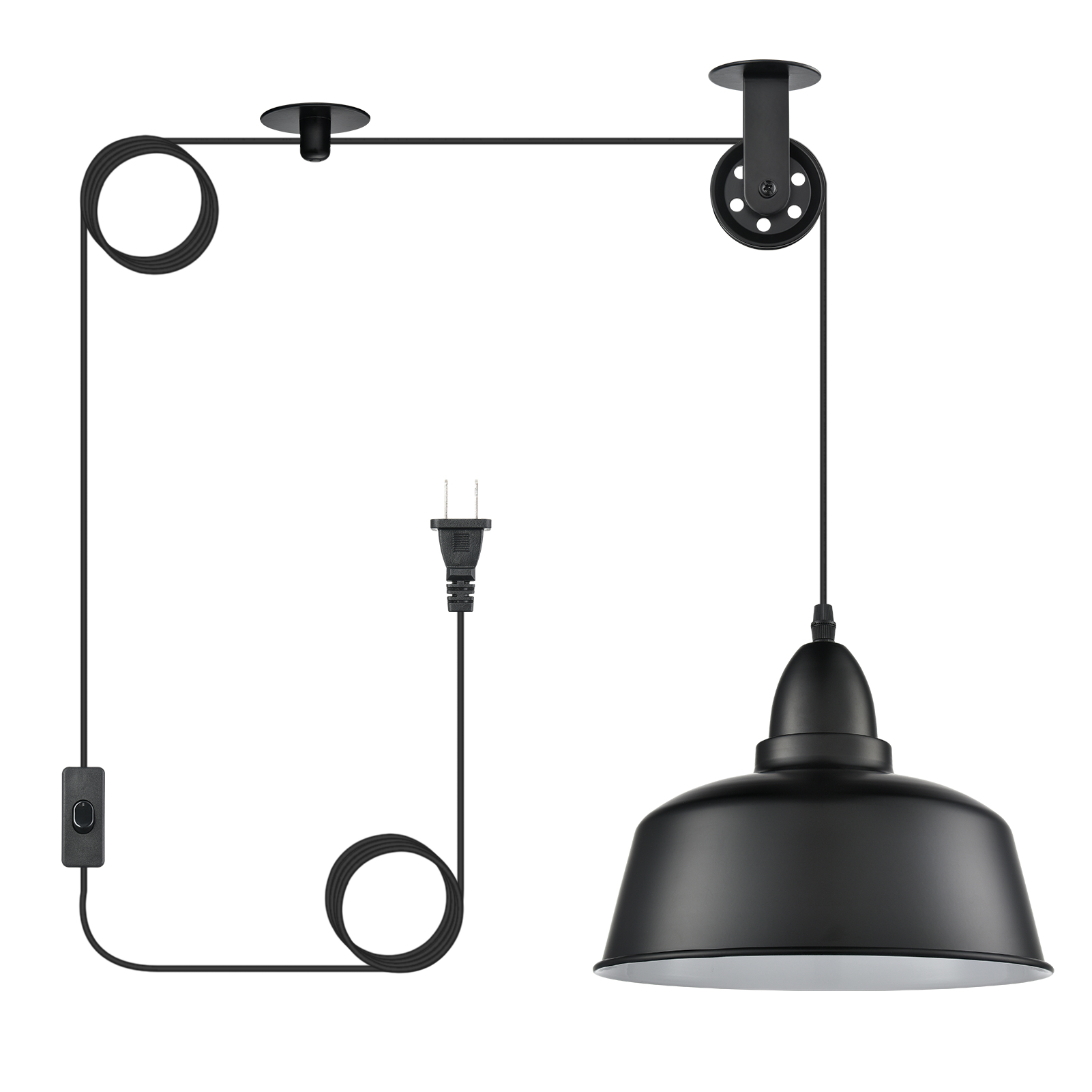 Black Farmhouse Plug in Pendant Light Pulley Pendant Lamp