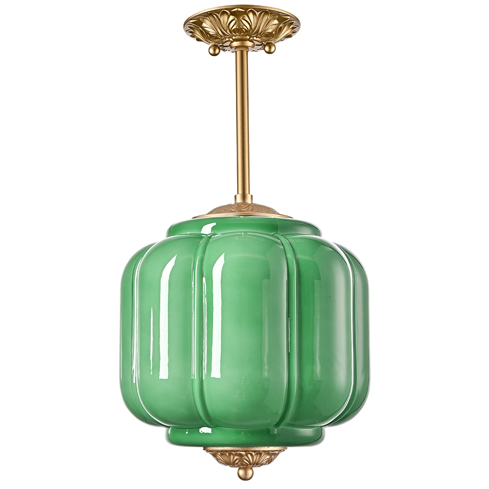 Vintage Milk Glass Ceiling Light Antique Green Semi Flush Mount Ceiling Light