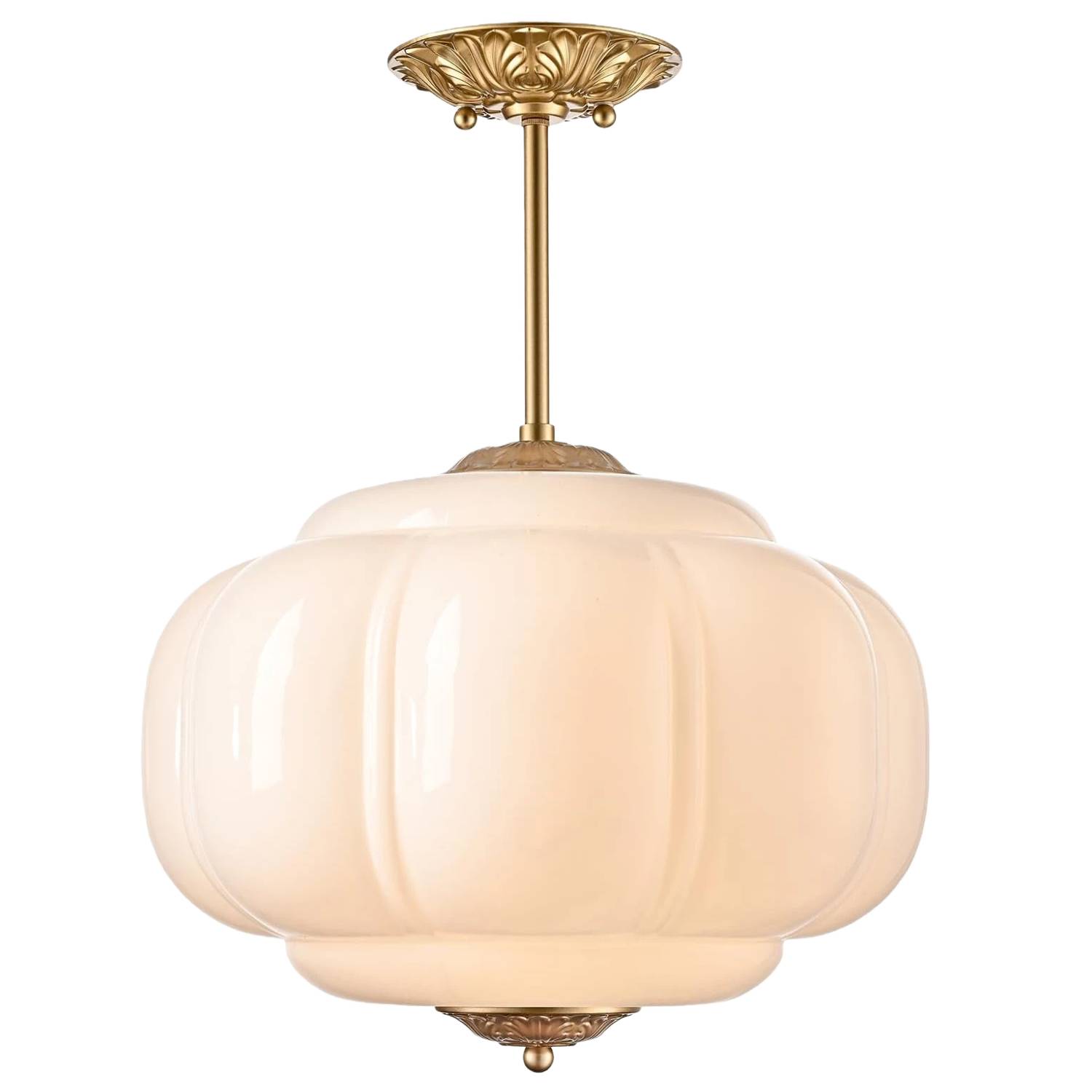Vintage Milk Glass Ceiling Light Antique White Semi Flush Mount Ceiling Light 15-Inch