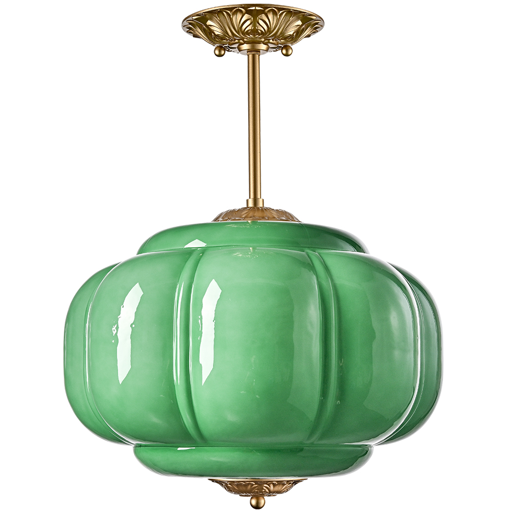 Vintage Milk Glass Ceiling Light Antique Green Semi Flush Mount Ceiling Light 15-Inch