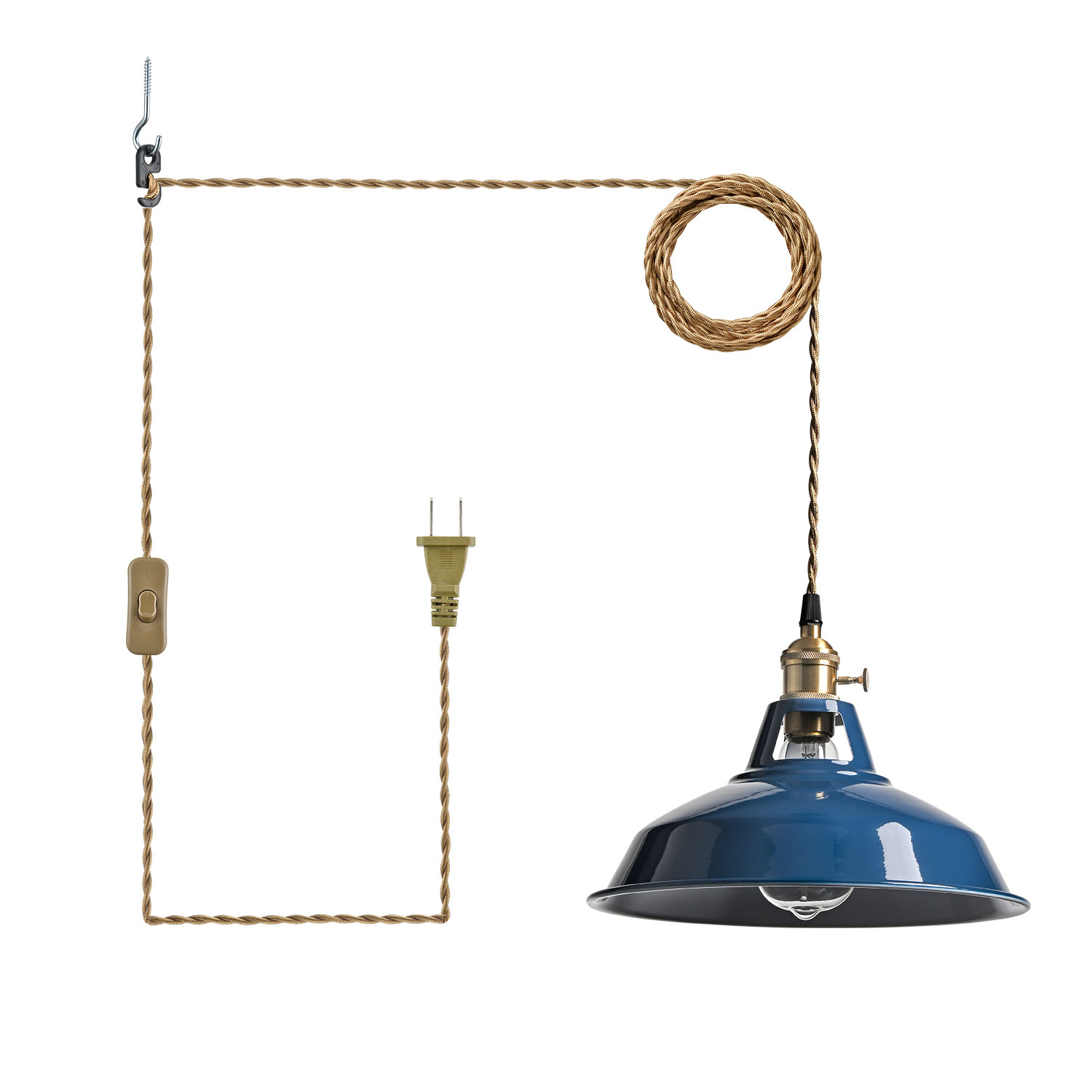Modern Plug-in Pendant Light Adjustable Height Blue
