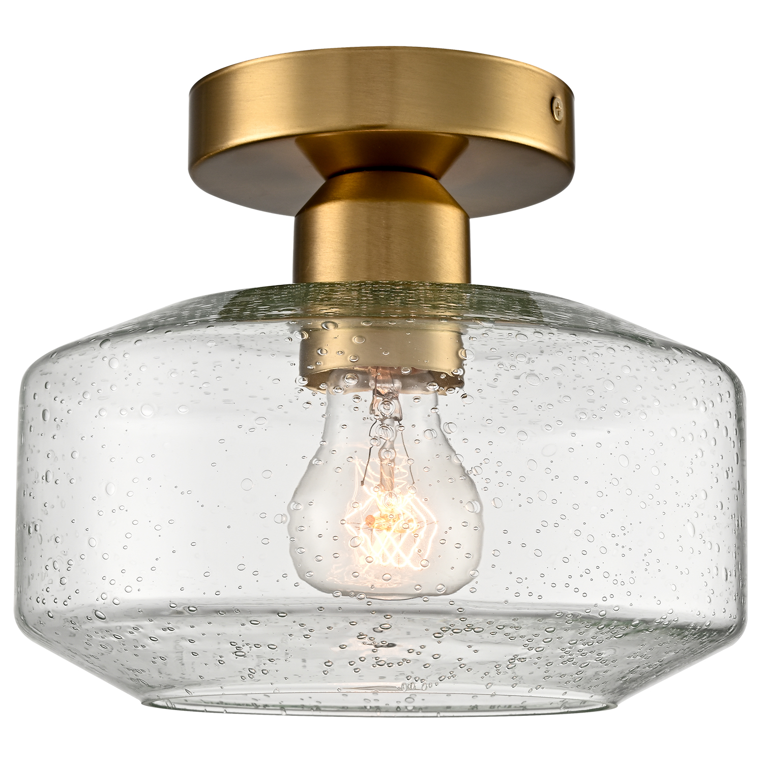 Modern Gold Semi Flush Ceiling Light Seeded Glass Drum Shade