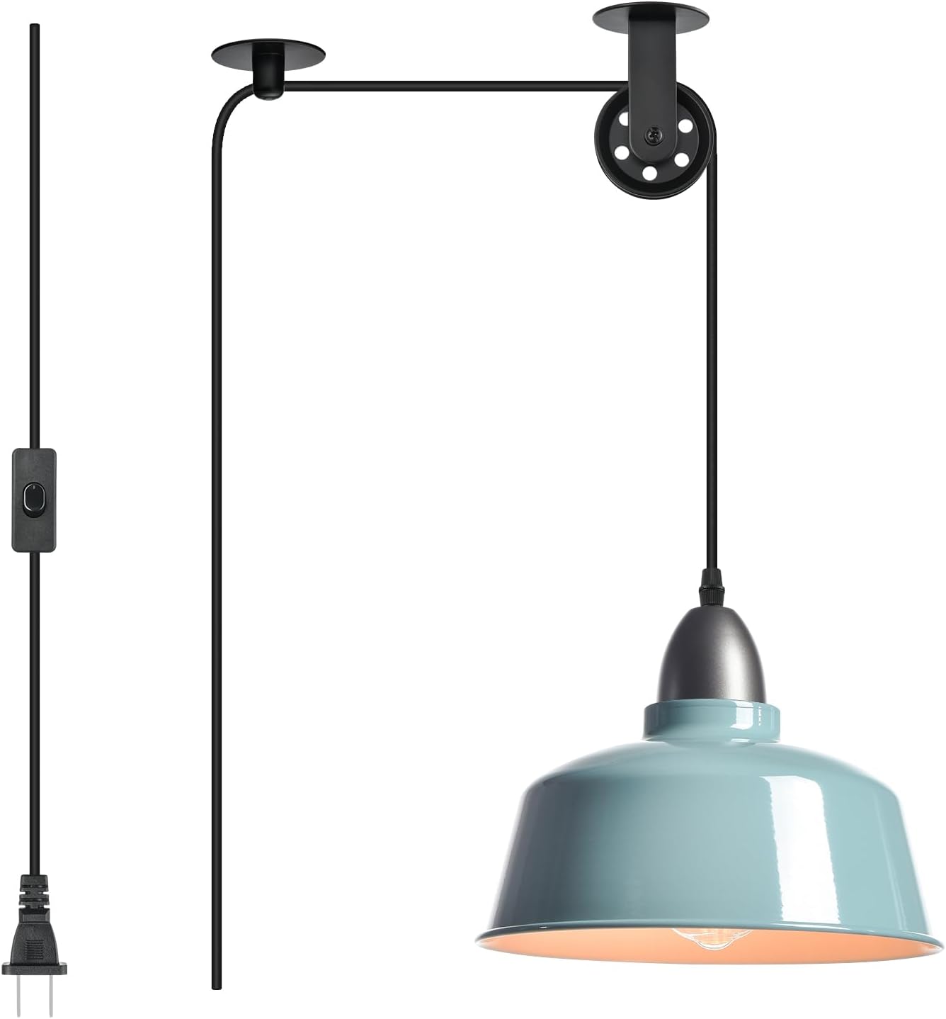 Blue Farmhouse Plug in Pendant Light Pulley Pendant Lamp
