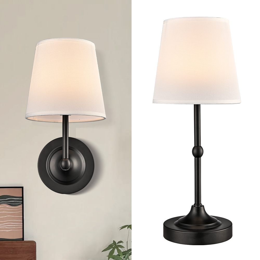 Battery Operated Wall Lamp 2-in-1 Cordless Black Table Lamp with Rechargeable LED Bulb and Remote