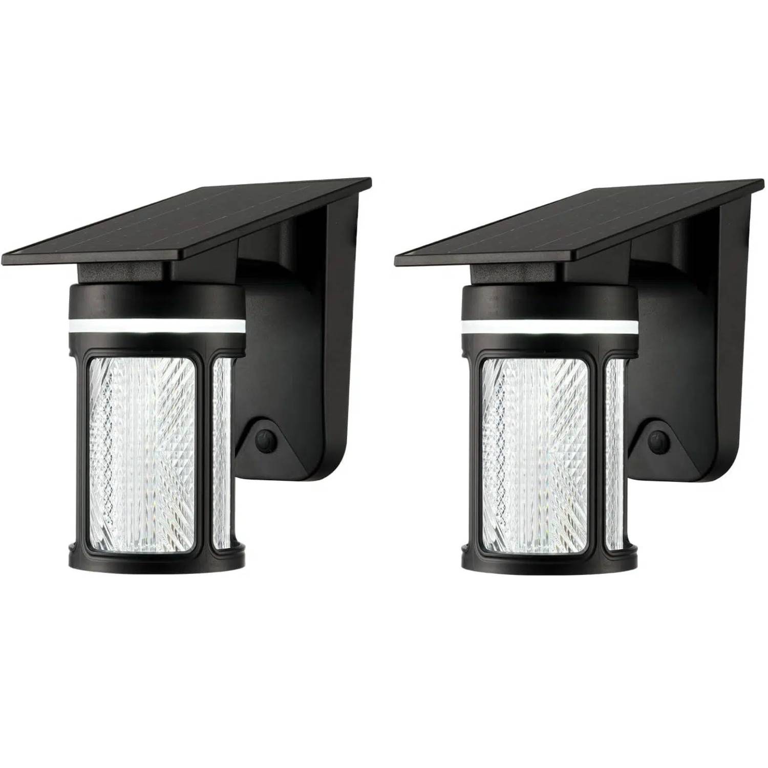 Black Cylinder Outdoor Solar Wall Lights Dusk to Dawn Exterior Sconce Lights with Remote Control 2 Pack 