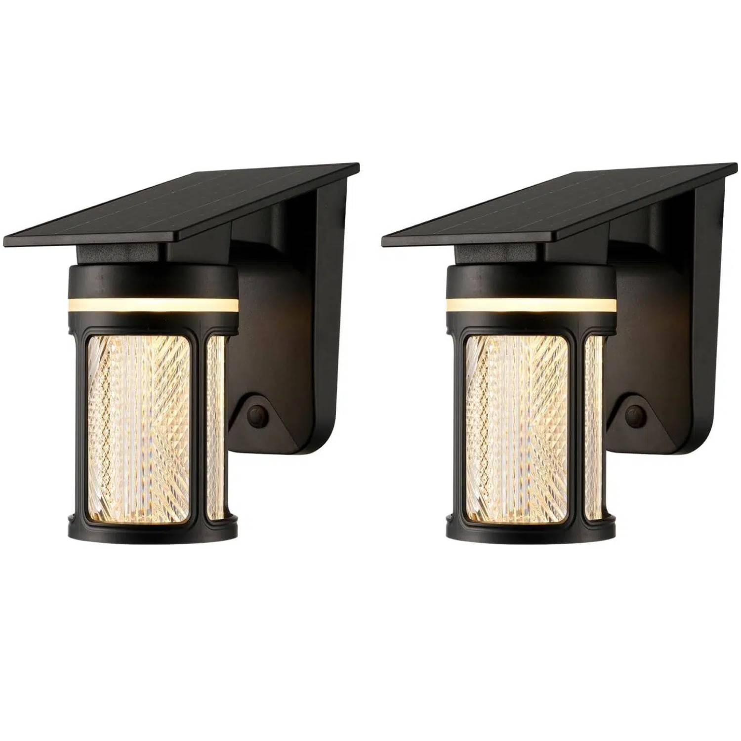 Black Cylinder Outdoor Solar Wall Lights Dusk to Dawn Exterior Sconce Lights with Remote Control 2 Pack 