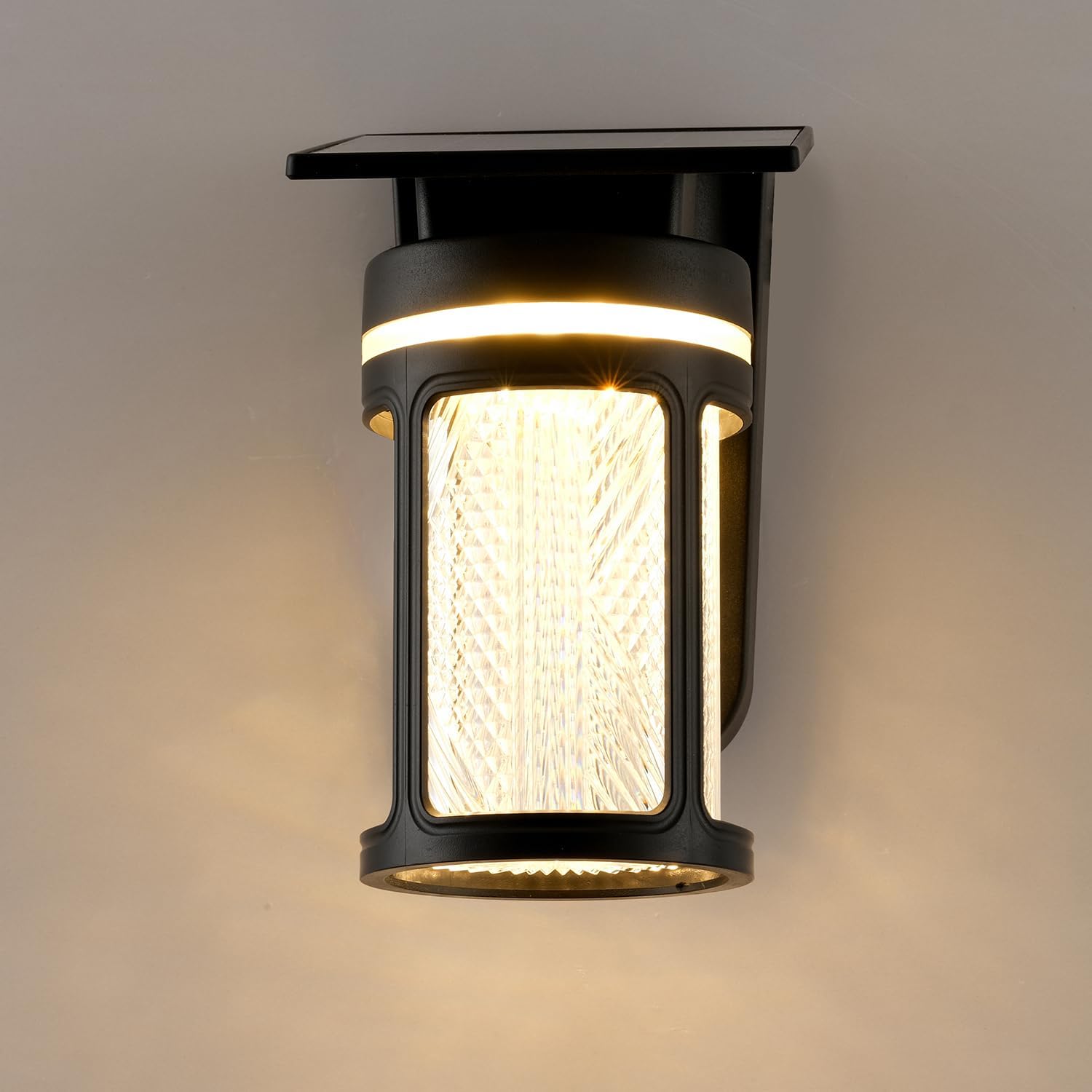 Black Cylinder Outdoor Solar Wall Lights Dusk to Dawn Exterior Sconce Lights with Remote Control 2 Pack 