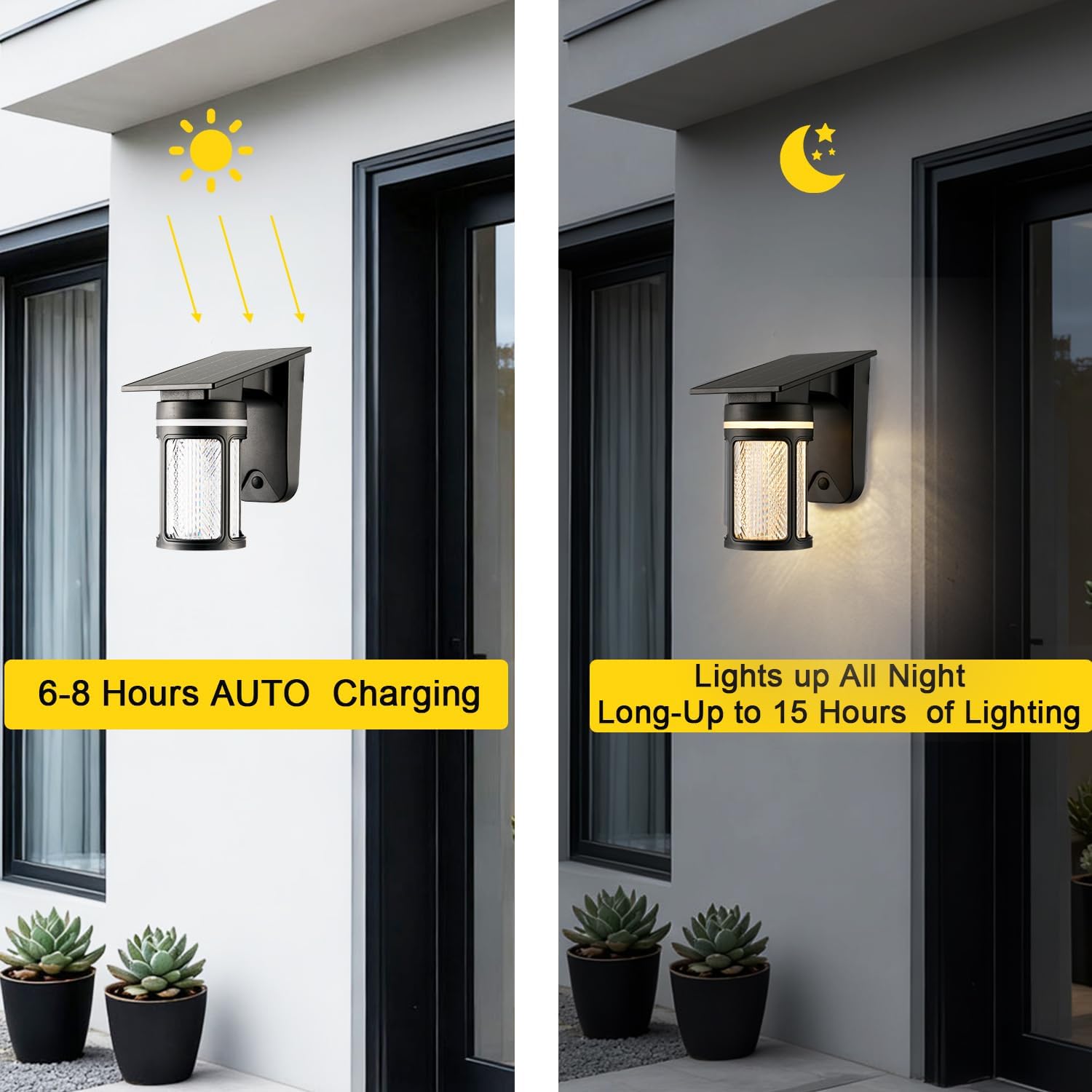 Black Cylinder Outdoor Solar Wall Lights Dusk to Dawn Exterior Sconce Lights with Remote Control 2 Pack 