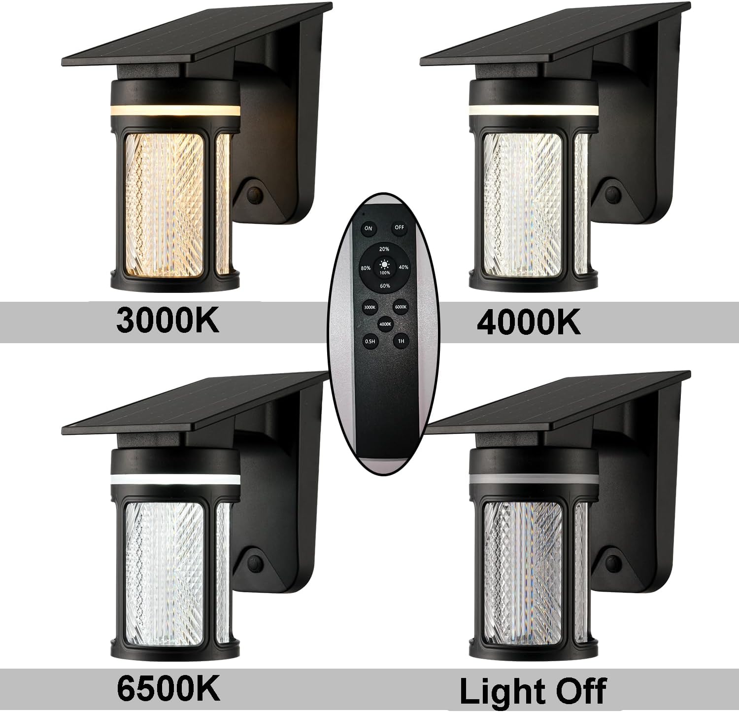 Black Cylinder Outdoor Solar Wall Lights Dusk to Dawn Exterior Sconce Lights with Remote Control 2 Pack 